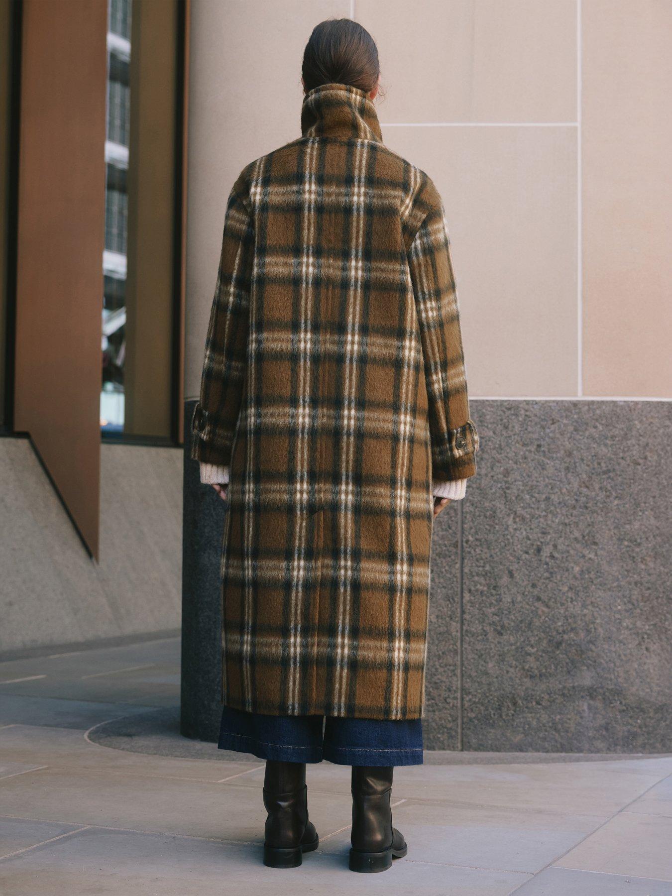 Image 2 of 4 of Albaray Check Funnel Neck Coat - Brown