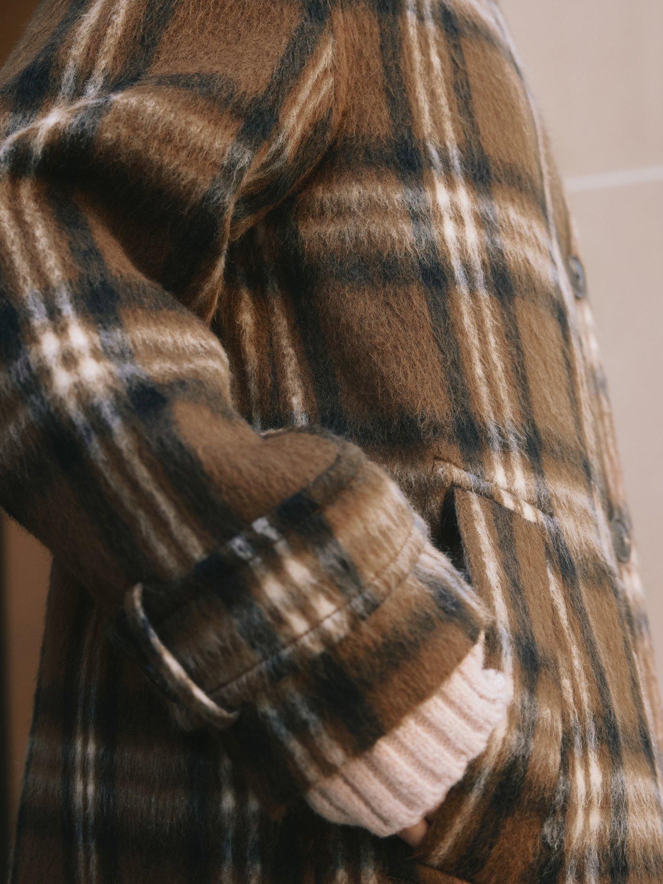 Image 4 of 4 of Albaray Check Funnel Neck Coat - Brown