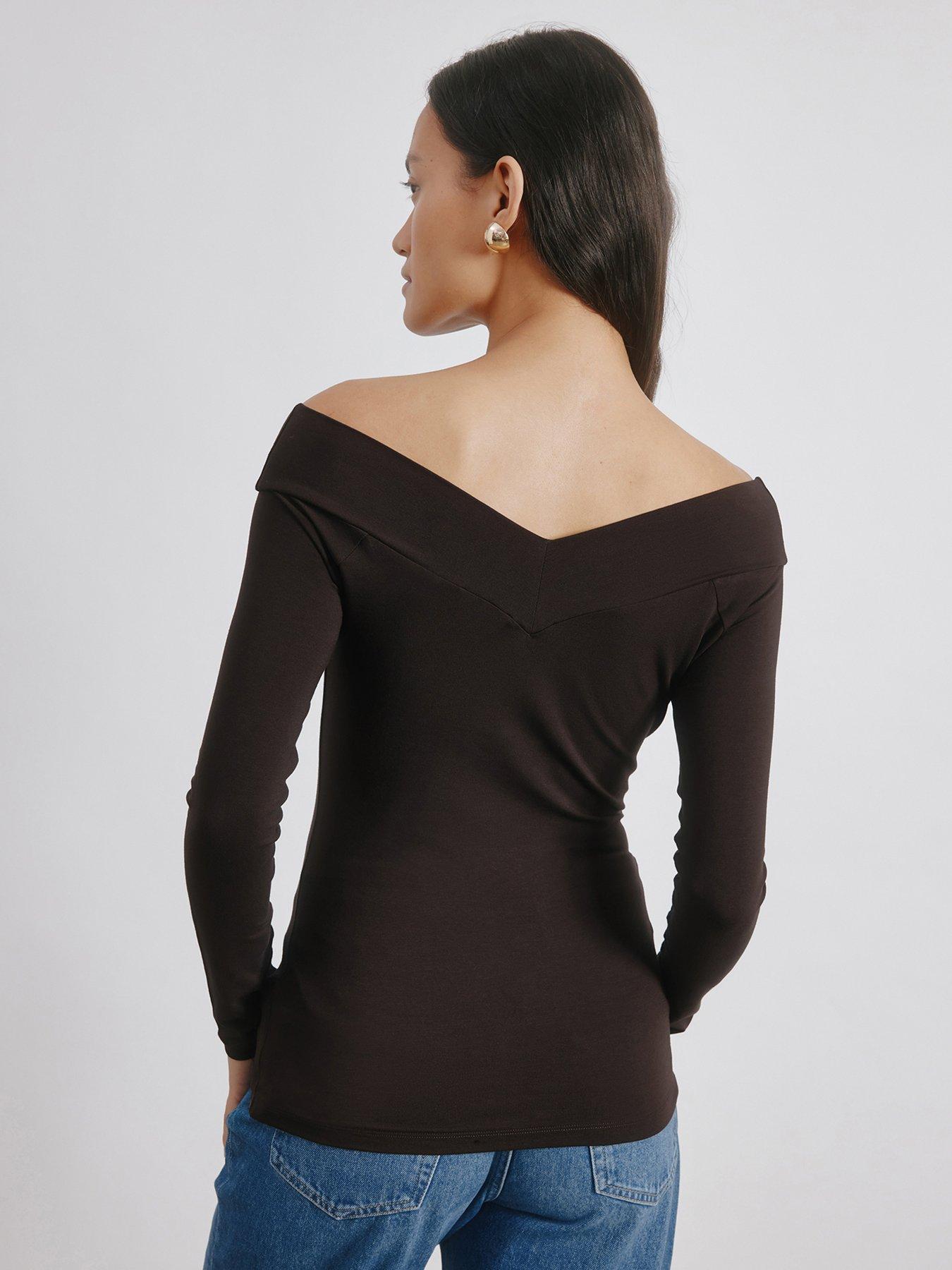 albaray-v-neck-bardot-brownstillFront
