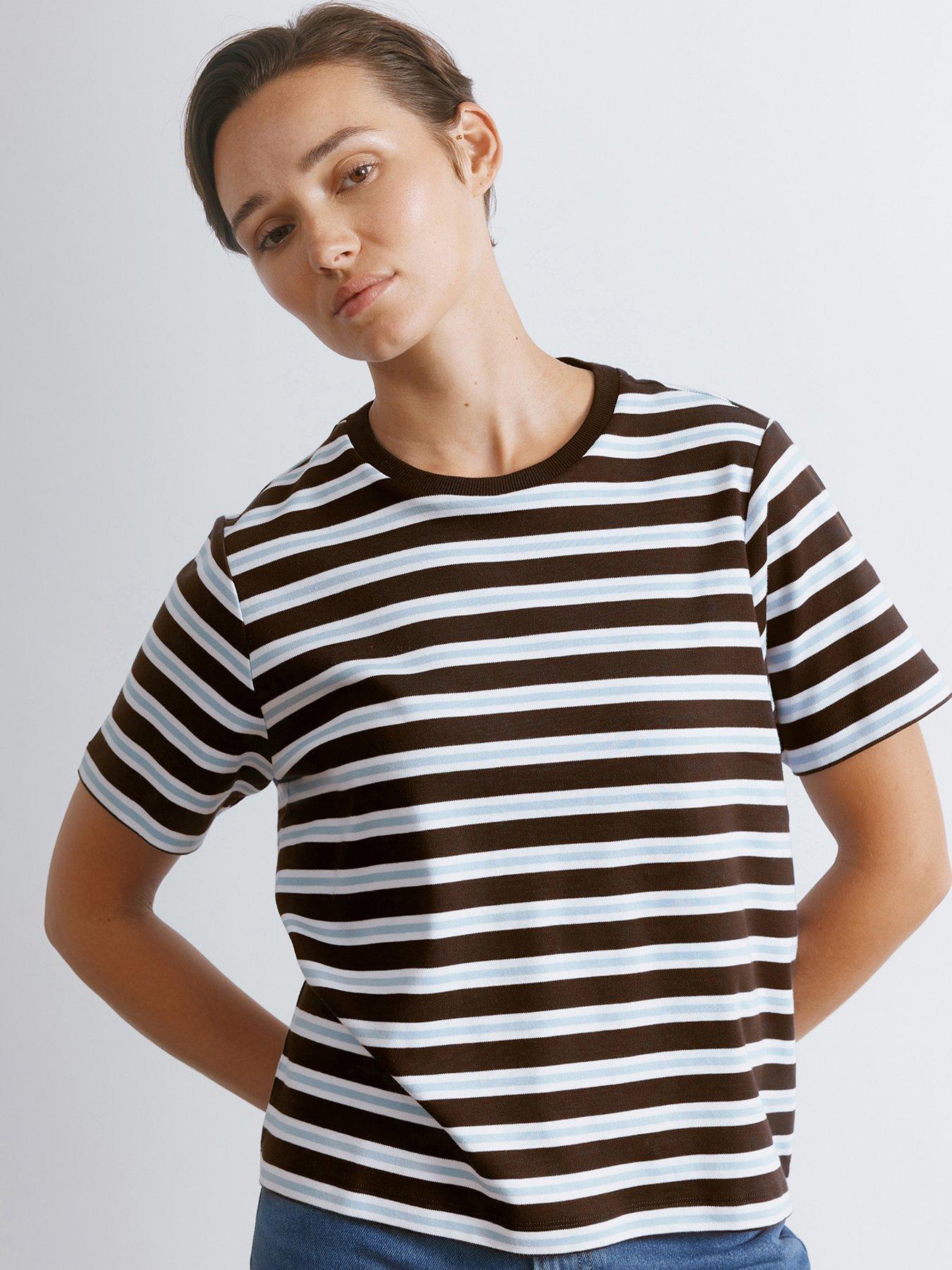 Albaray Stripe T Shirt - White/Brown