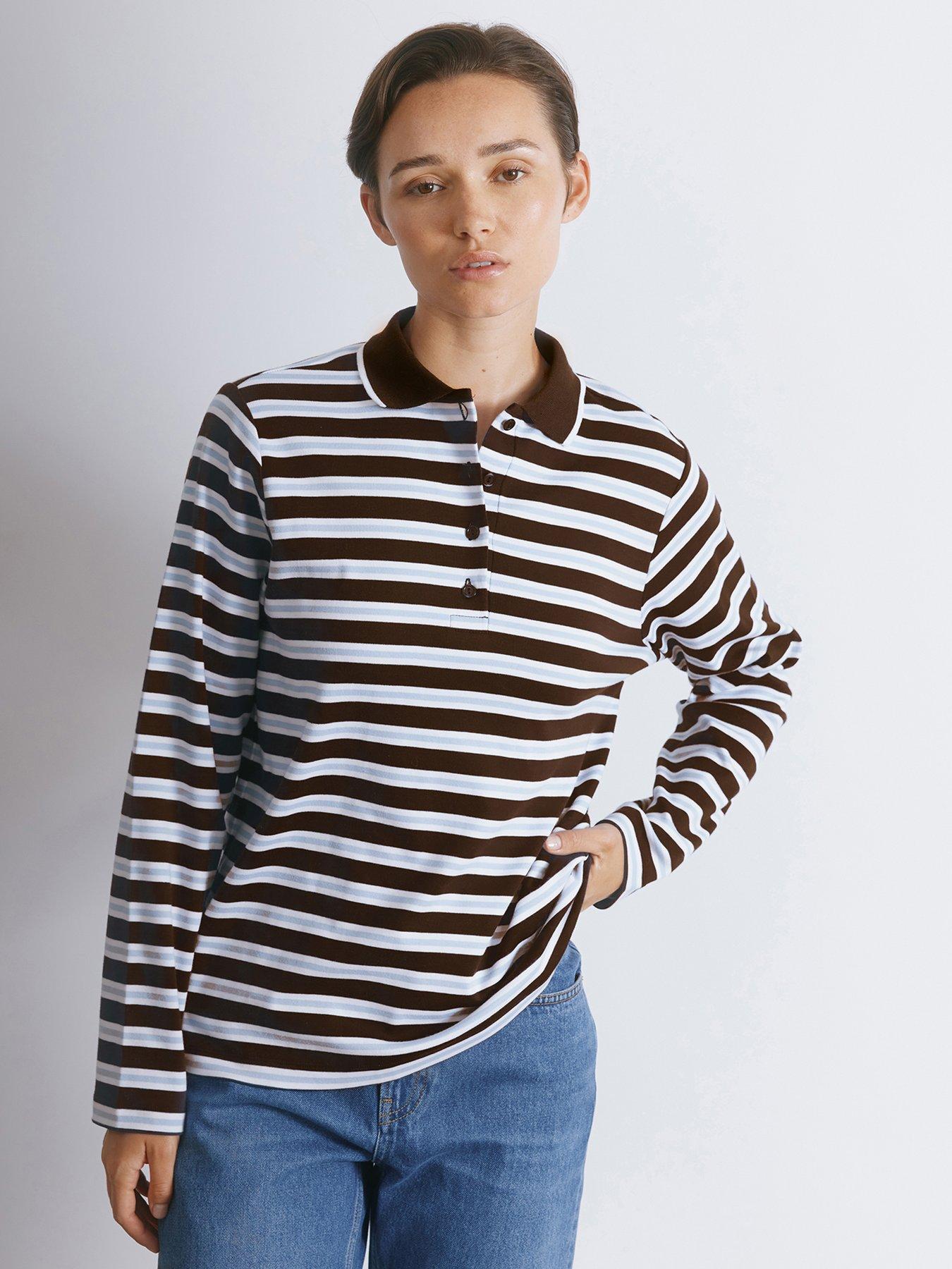 albaray-stripe-polo-top-brownfront