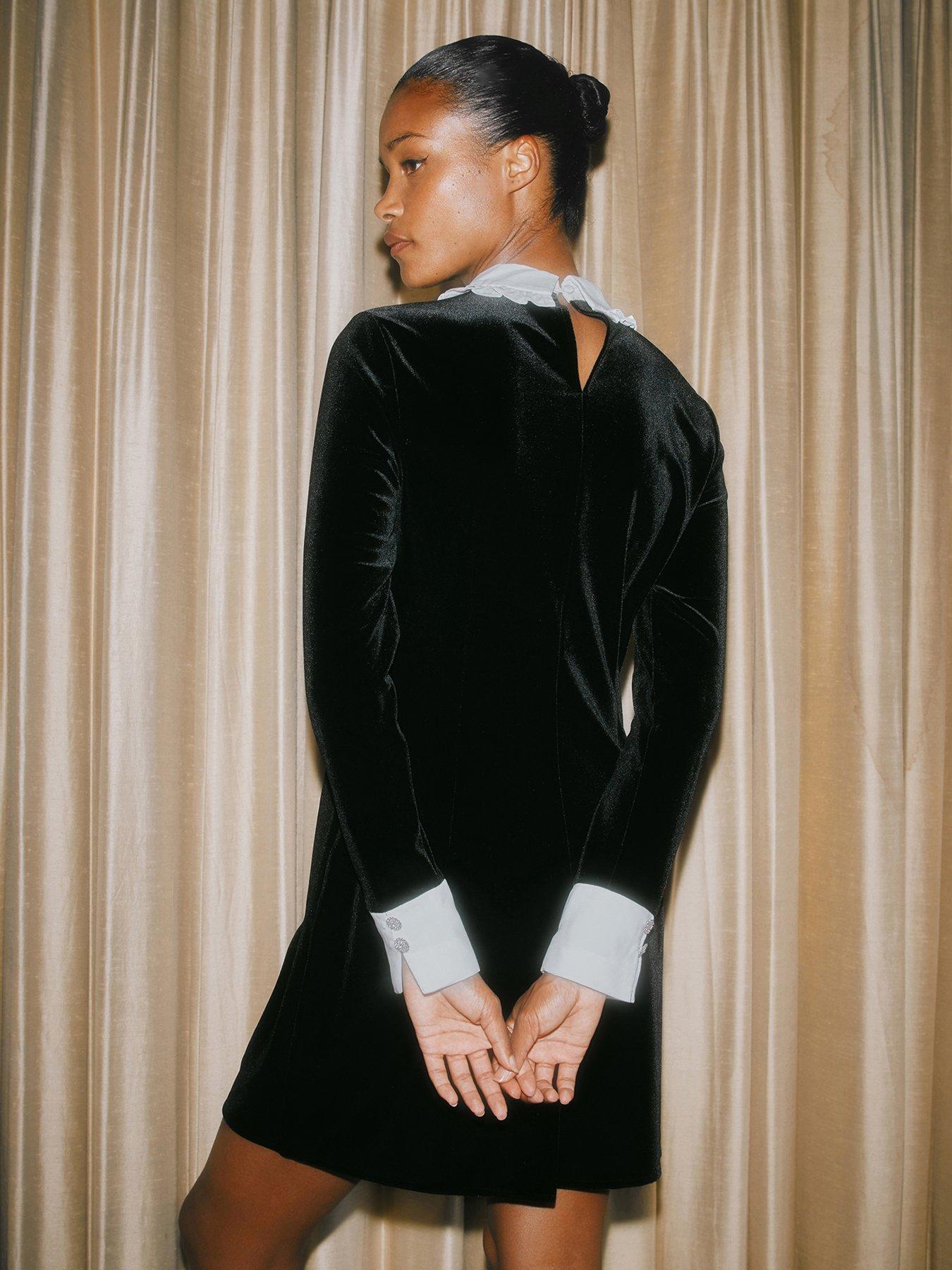 Image 2 of 4 of Albaray Contrast Collar Dress - Black