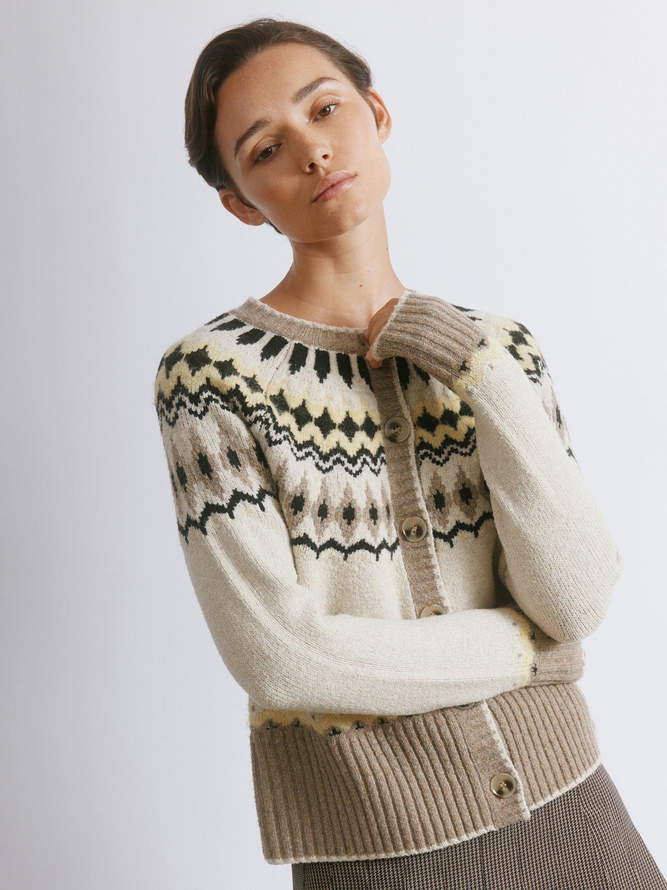 Image 1 of 5 of Albaray Fairisle Yoke Cardigan - Brown