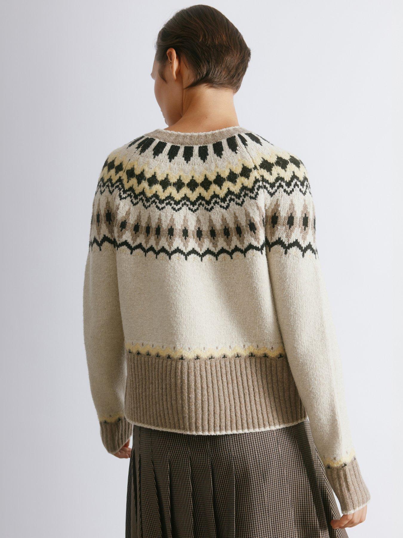 Image 2 of 5 of Albaray Fairisle Yoke Cardigan - Brown