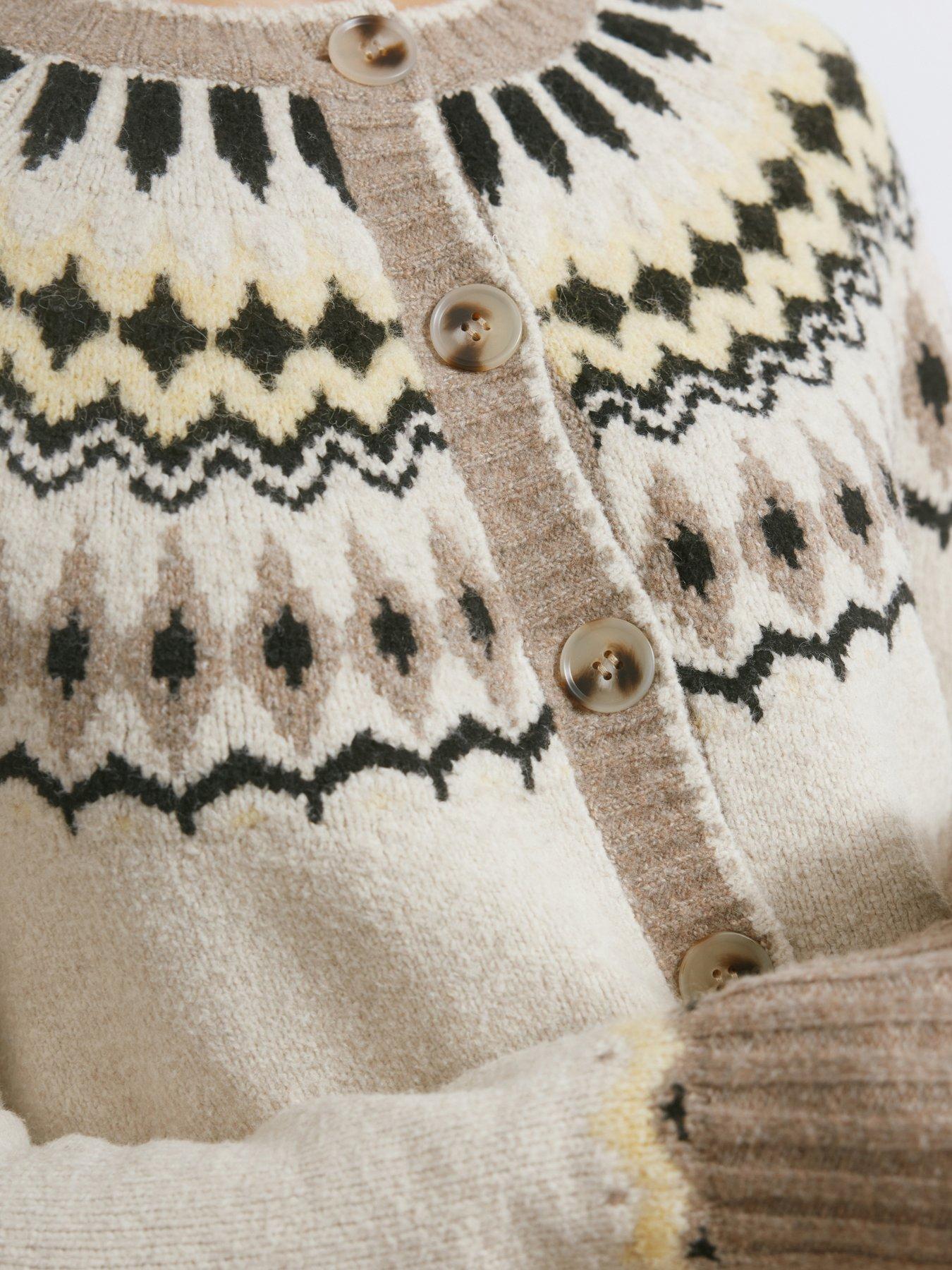 Image 4 of 5 of Albaray Fairisle Yoke Cardigan - Brown