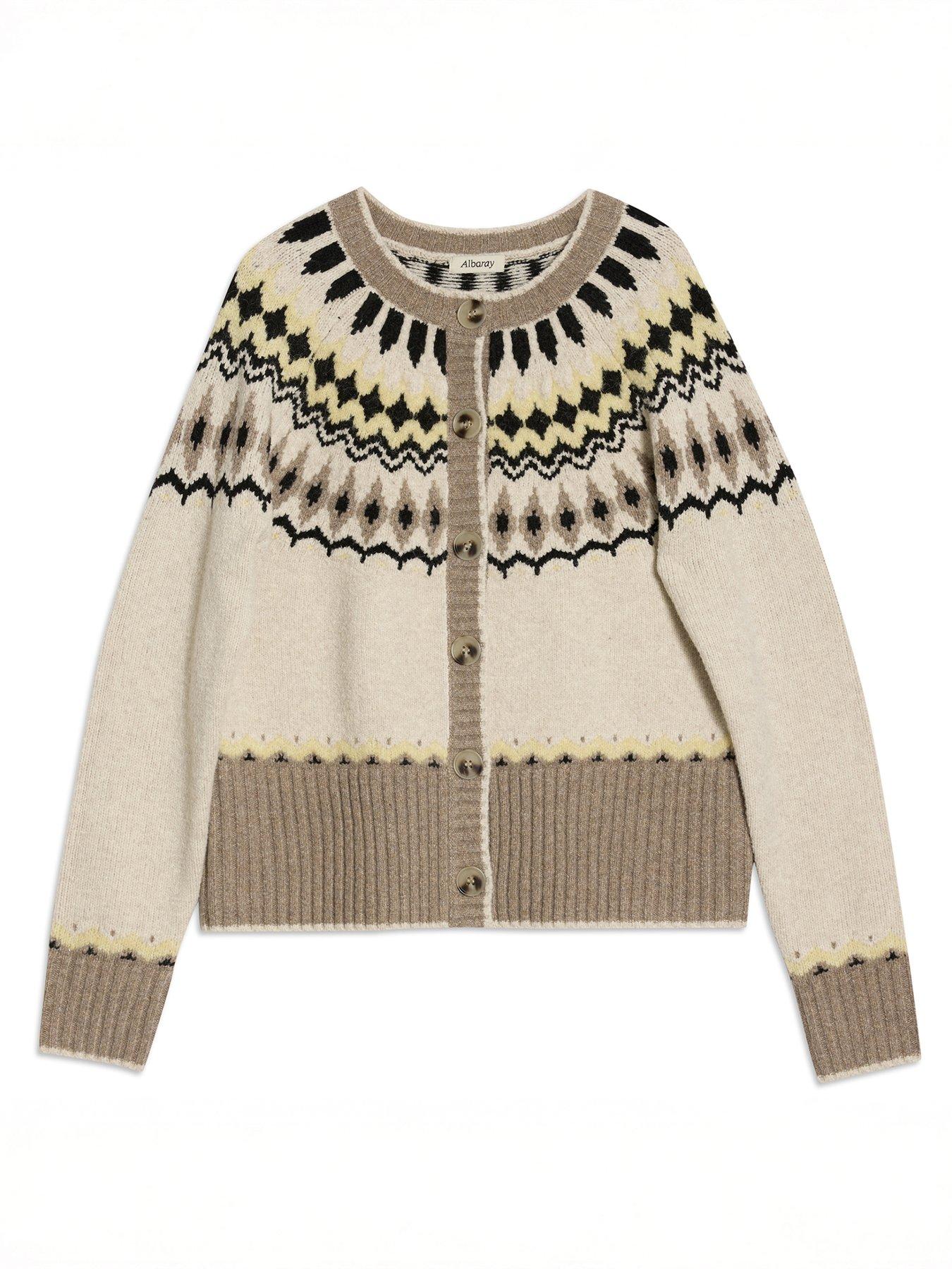 Image 5 of 5 of Albaray Fairisle Yoke Cardigan - Brown
