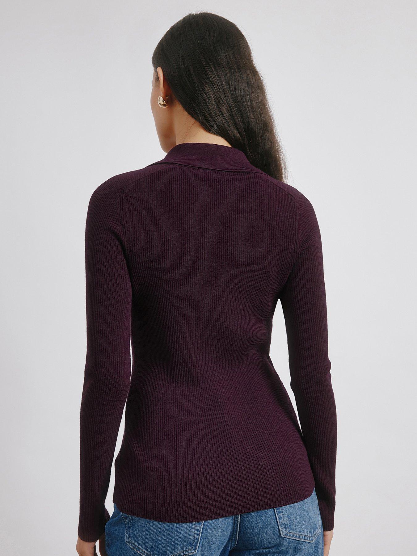 albaray-rib-v-neck-button-top-redstillFront