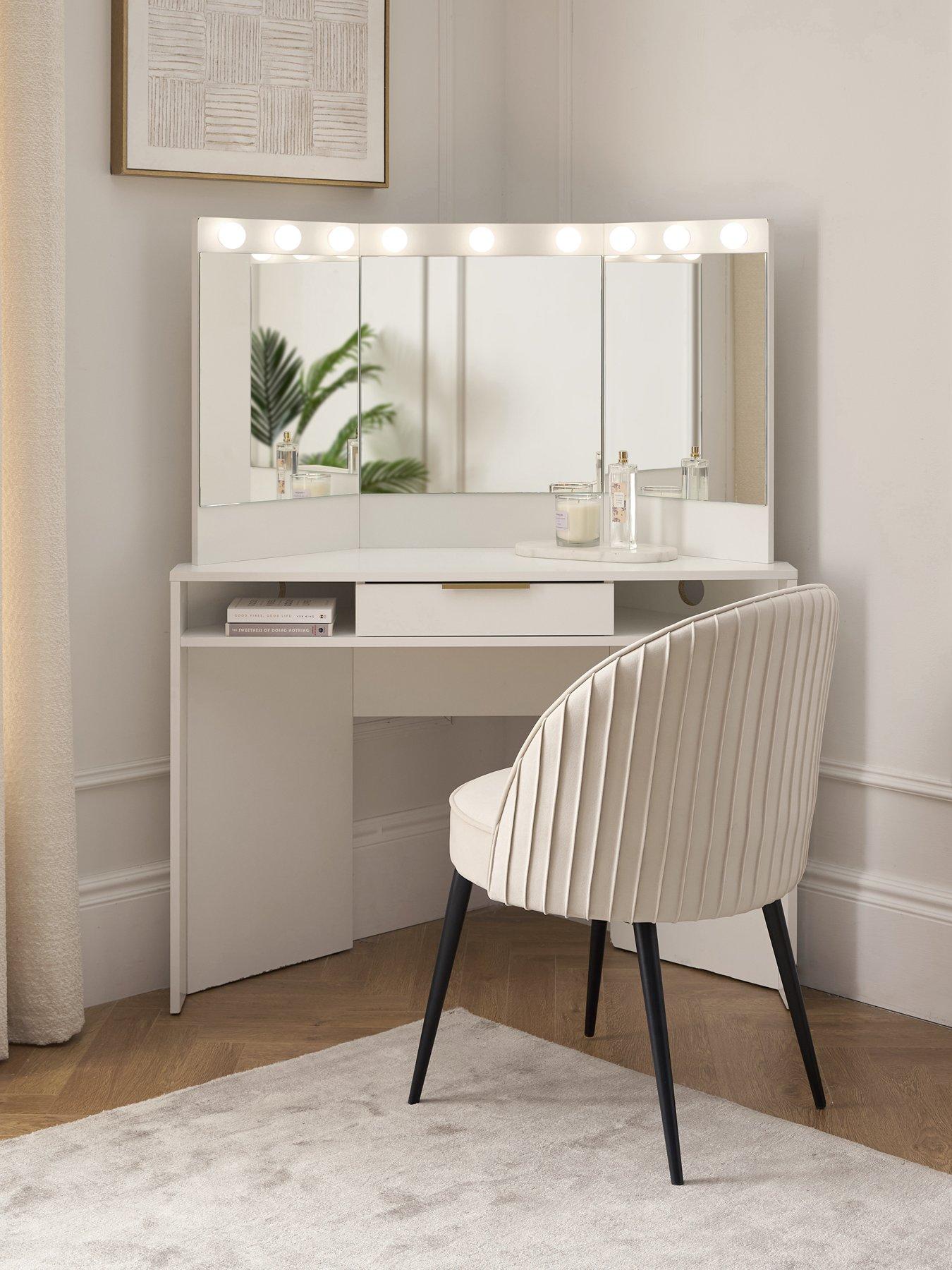 Very Home Jessie Matt Corner Dressing Table with Mirror - White - FSC® Certified