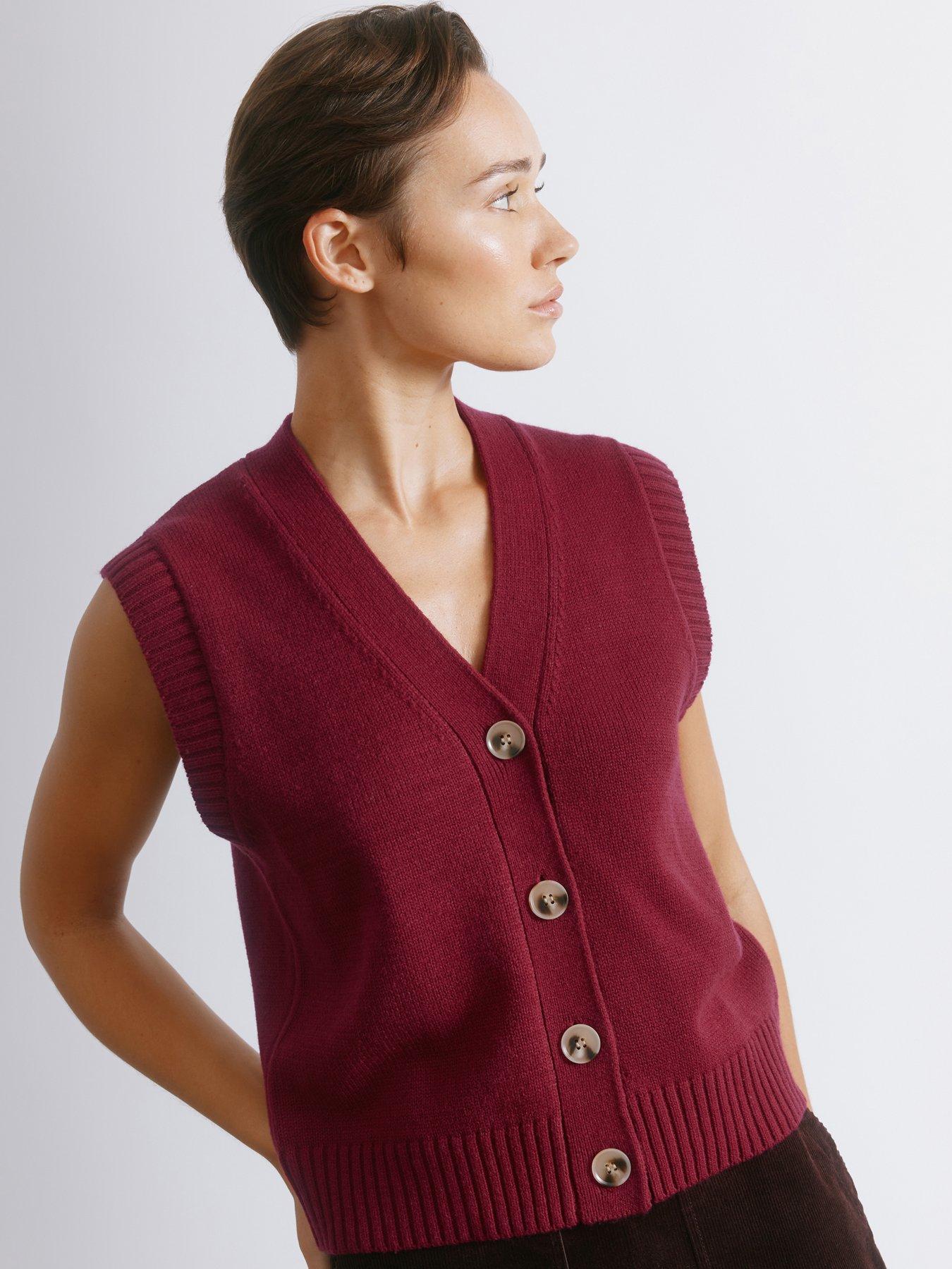 Albaray Dark Red V Neck Button Tank