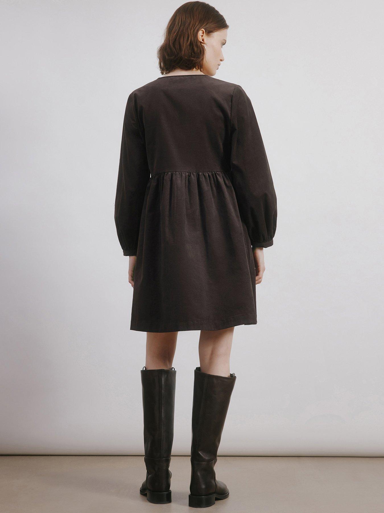 albaray-short-cord-pocket-dress-brownstillFront