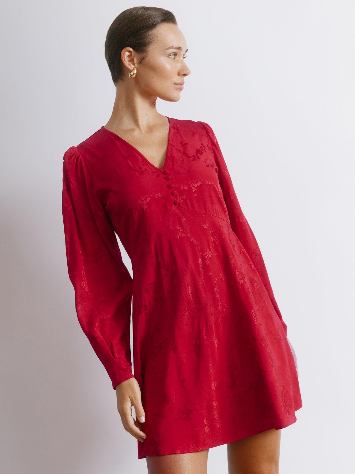 Albaray Jacquard Satin Short Dress - Red