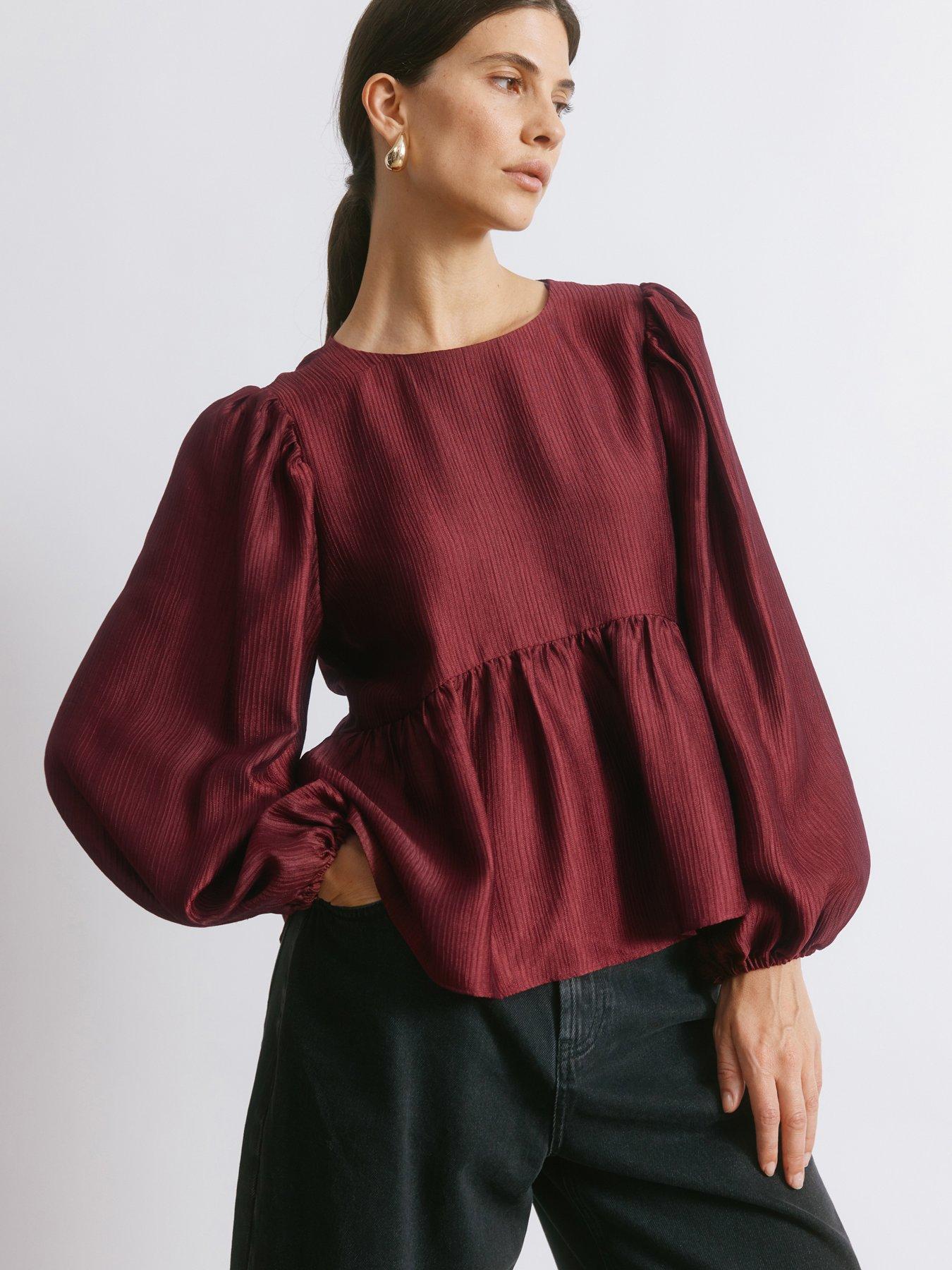 Image 1 of 5 of Albaray Crinkle Satin Top - Red