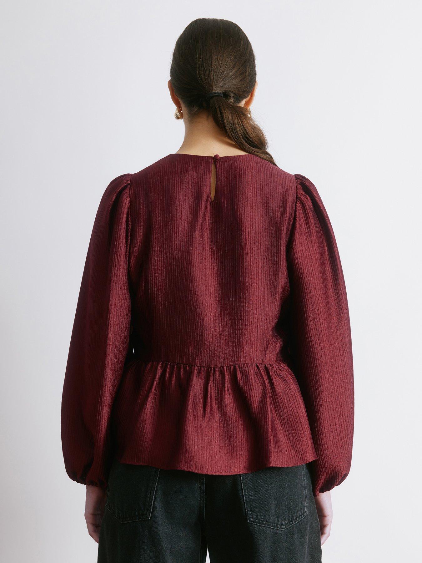 Image 2 of 5 of Albaray Crinkle Satin Top - Red