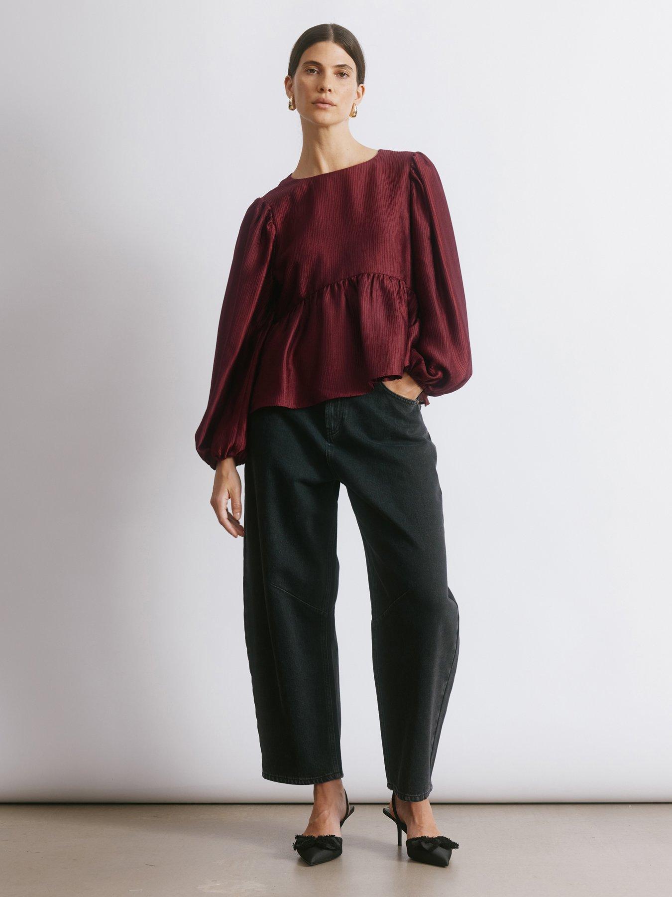 Image 3 of 5 of Albaray Crinkle Satin Top - Red