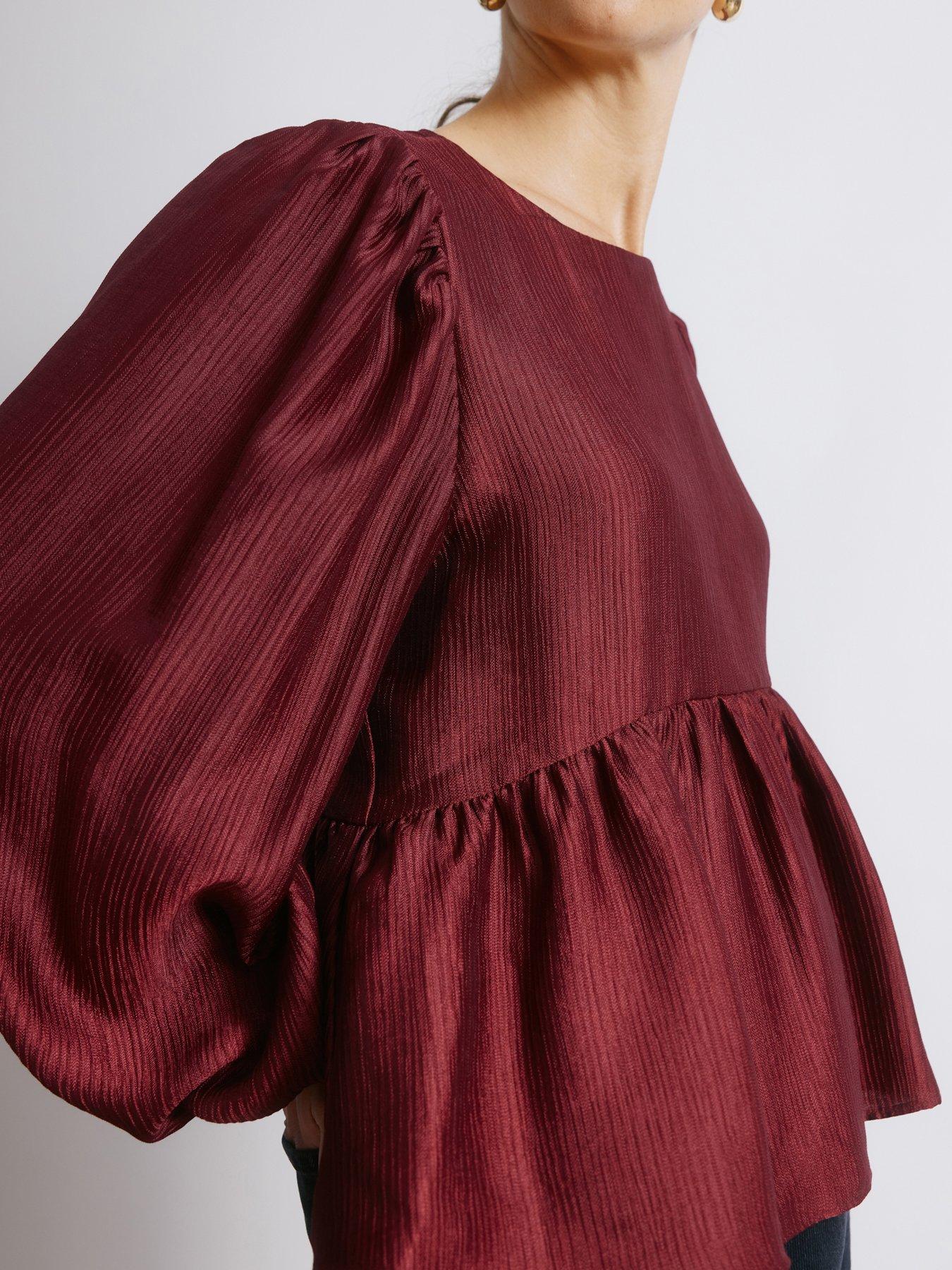 Image 4 of 5 of Albaray Crinkle Satin Top - Red