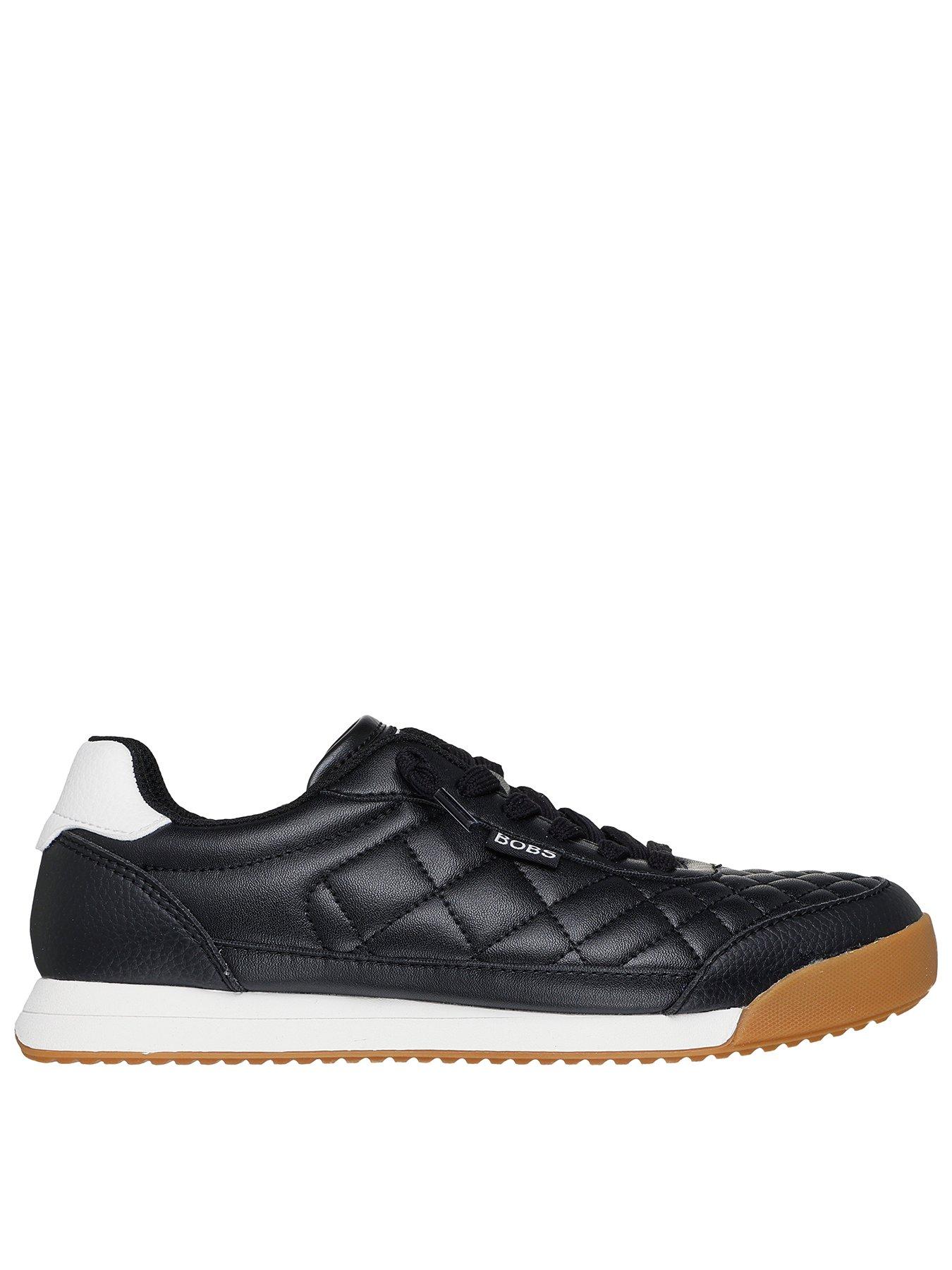 Skechers Bobs Billie Wild Comfort Quilted Faux Lace Trainer - Black Pu