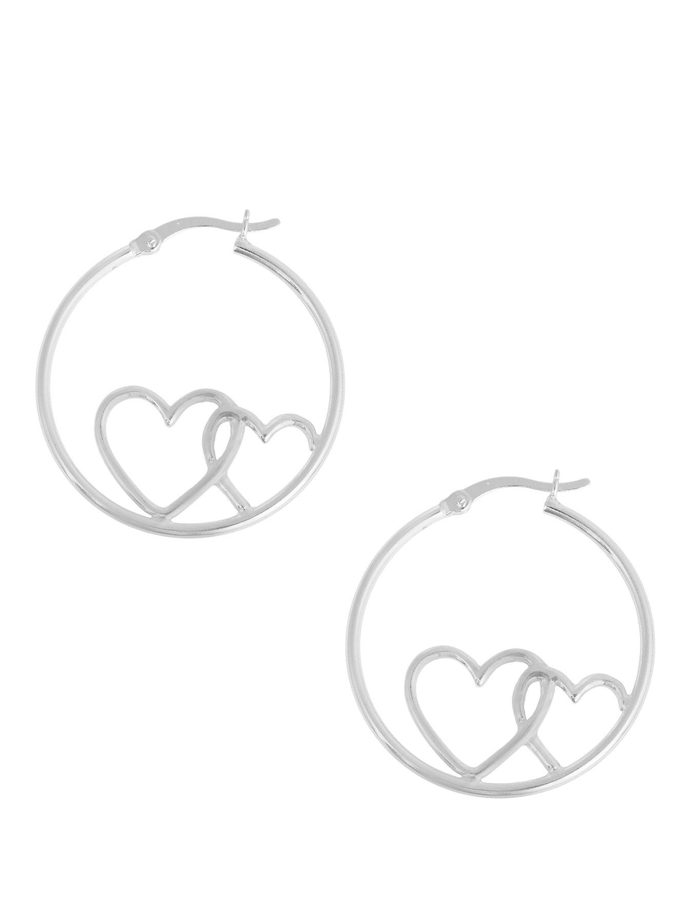 The Love Collection Sterling Silver Heart Outline Creole Hoops