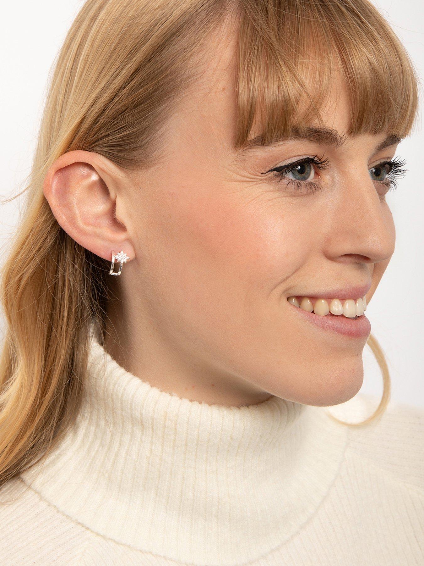 Image 2 of 4 of The Love Collection Sterling Silver North Star Half Hoops