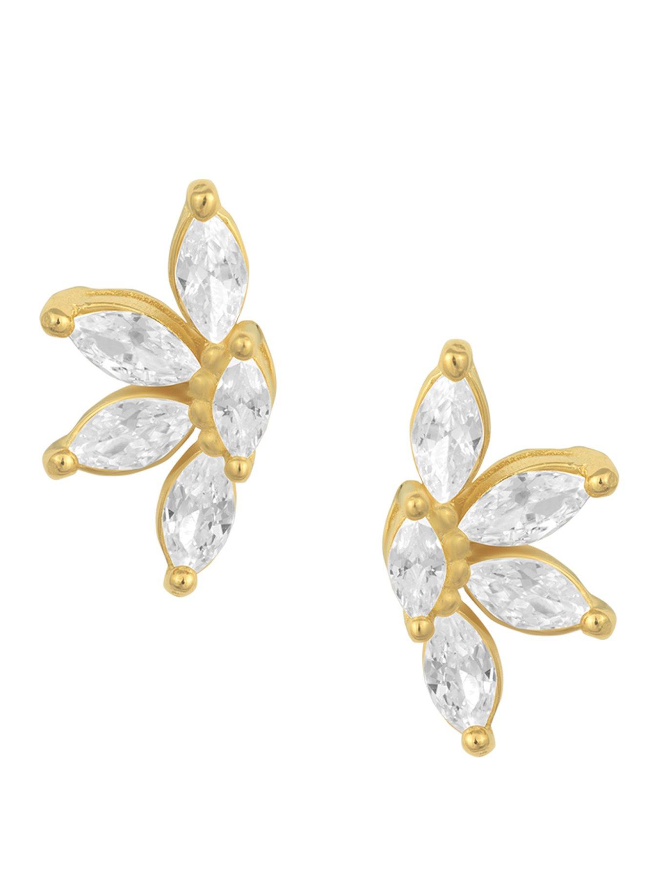 the-love-collection-gold-plated-sterling-silver-cz-half-flower-studs