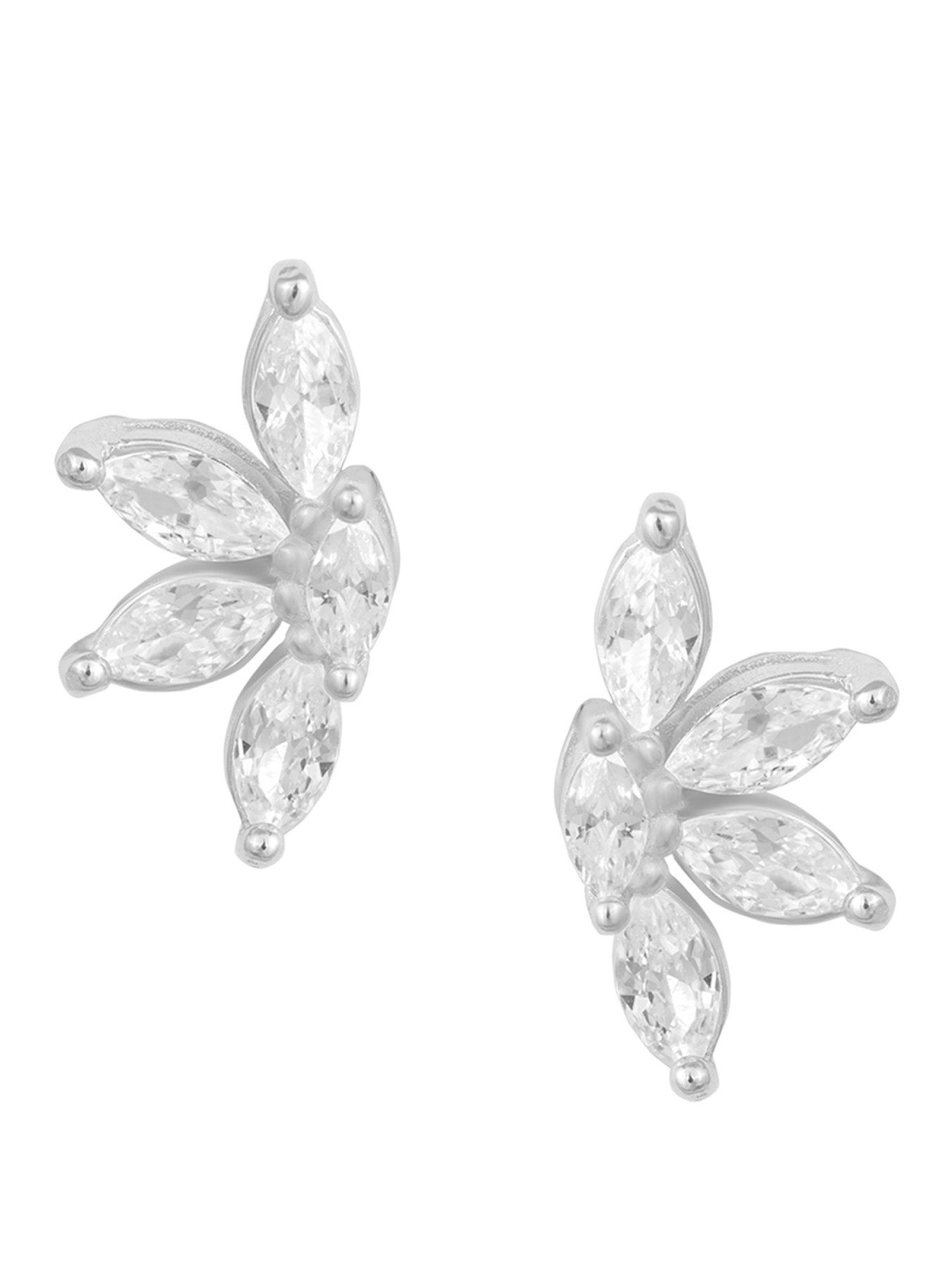 The Love Collection Sterling Silver CZ Half Flower Studs