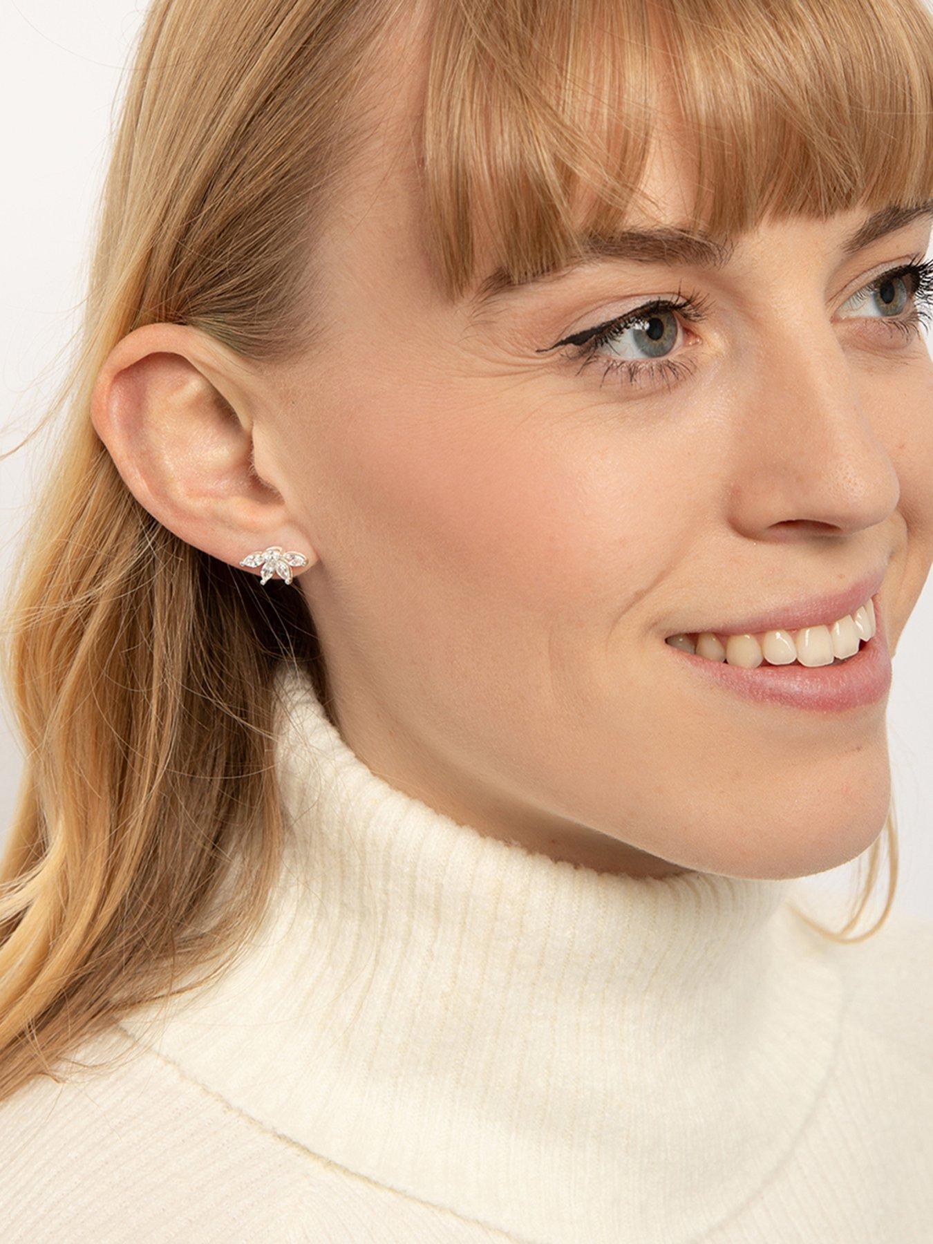 Image 2 of 5 of The Love Collection Sterling Silver CZ Half Flower Studs