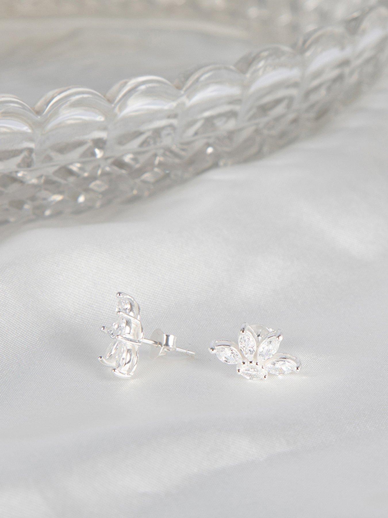 Image 3 of 5 of The Love Collection Sterling Silver CZ Half Flower Studs