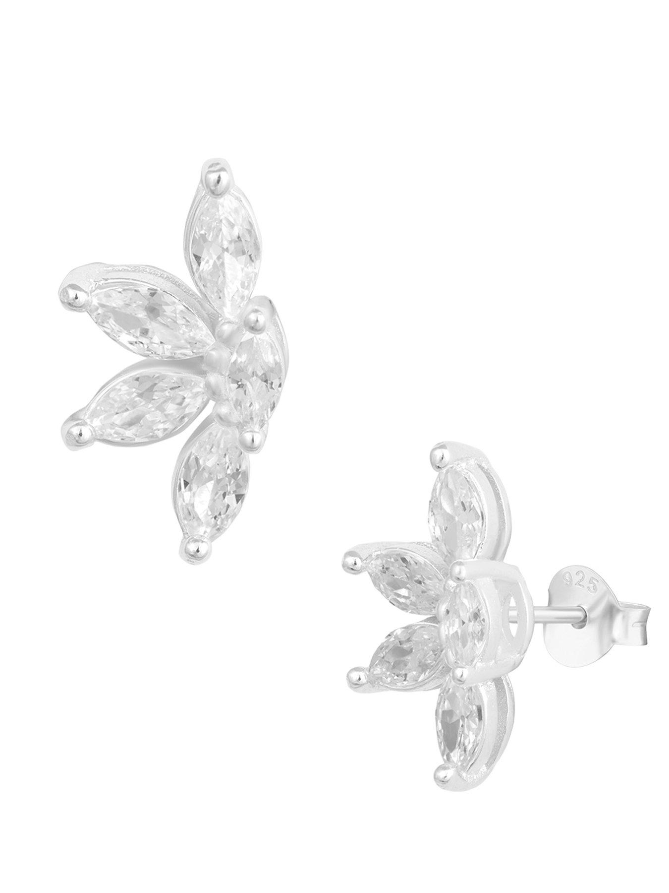 Image 4 of 5 of The Love Collection Sterling Silver CZ Half Flower Studs