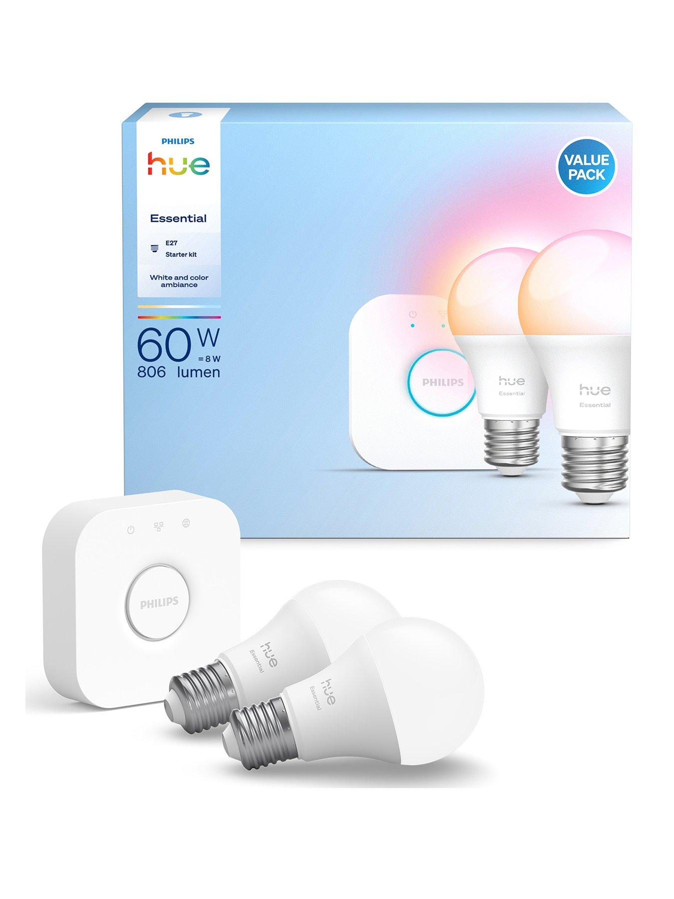 Philips Hue Hue Essentials Colour A60 E27 2-pack and bridge