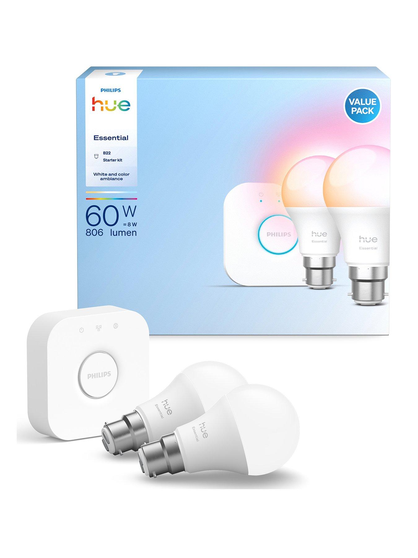 philips-hue-hue-essentials-colour-a60-b22-2-pack-and-bridge