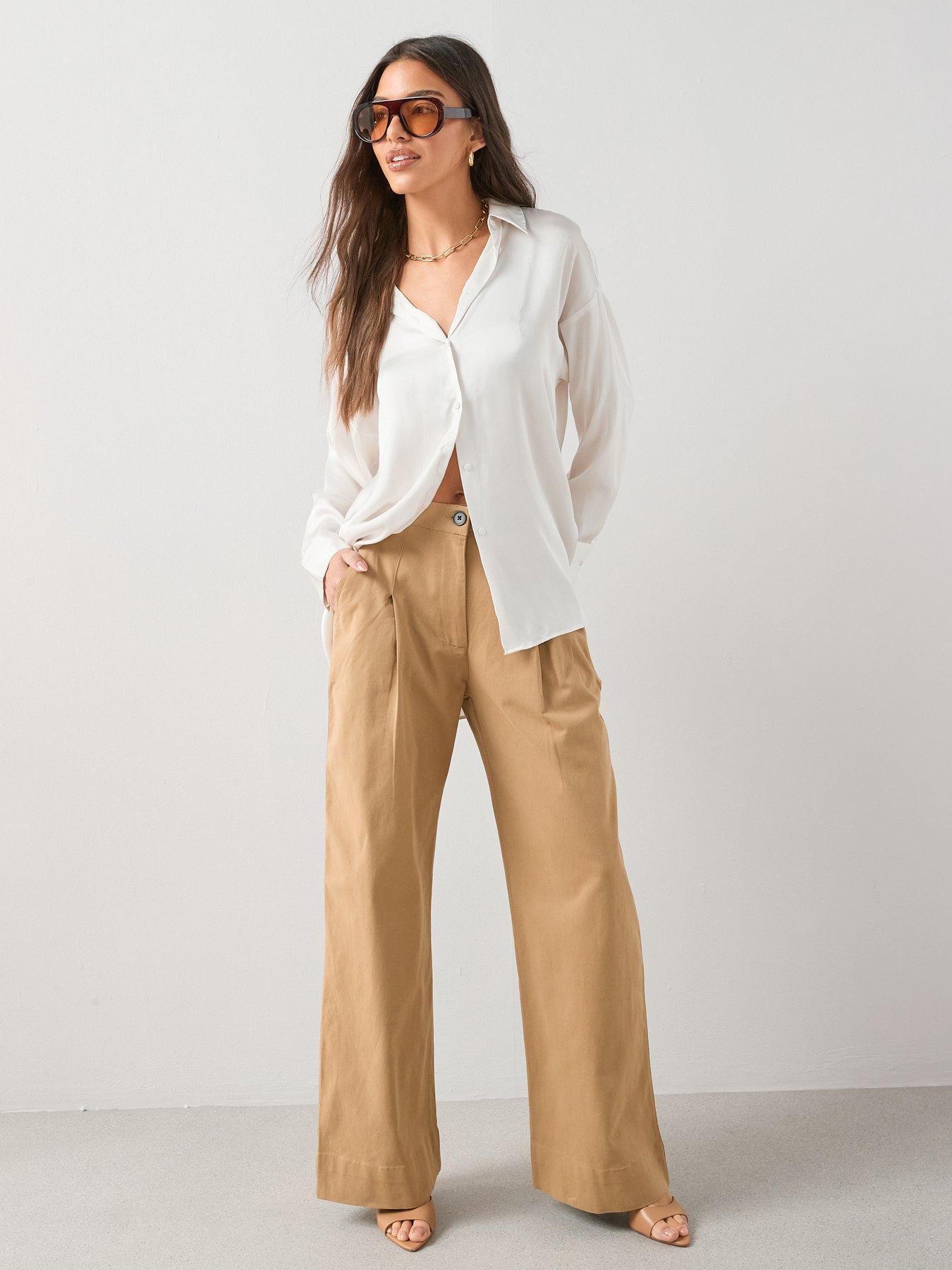The Very Collection Pleat Top Wide Leg Casual Trouser - Beige