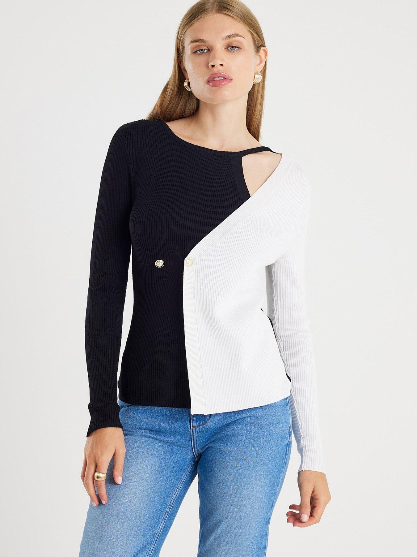 River Island Knitted Long Sleeve Asymmetric Top - Black