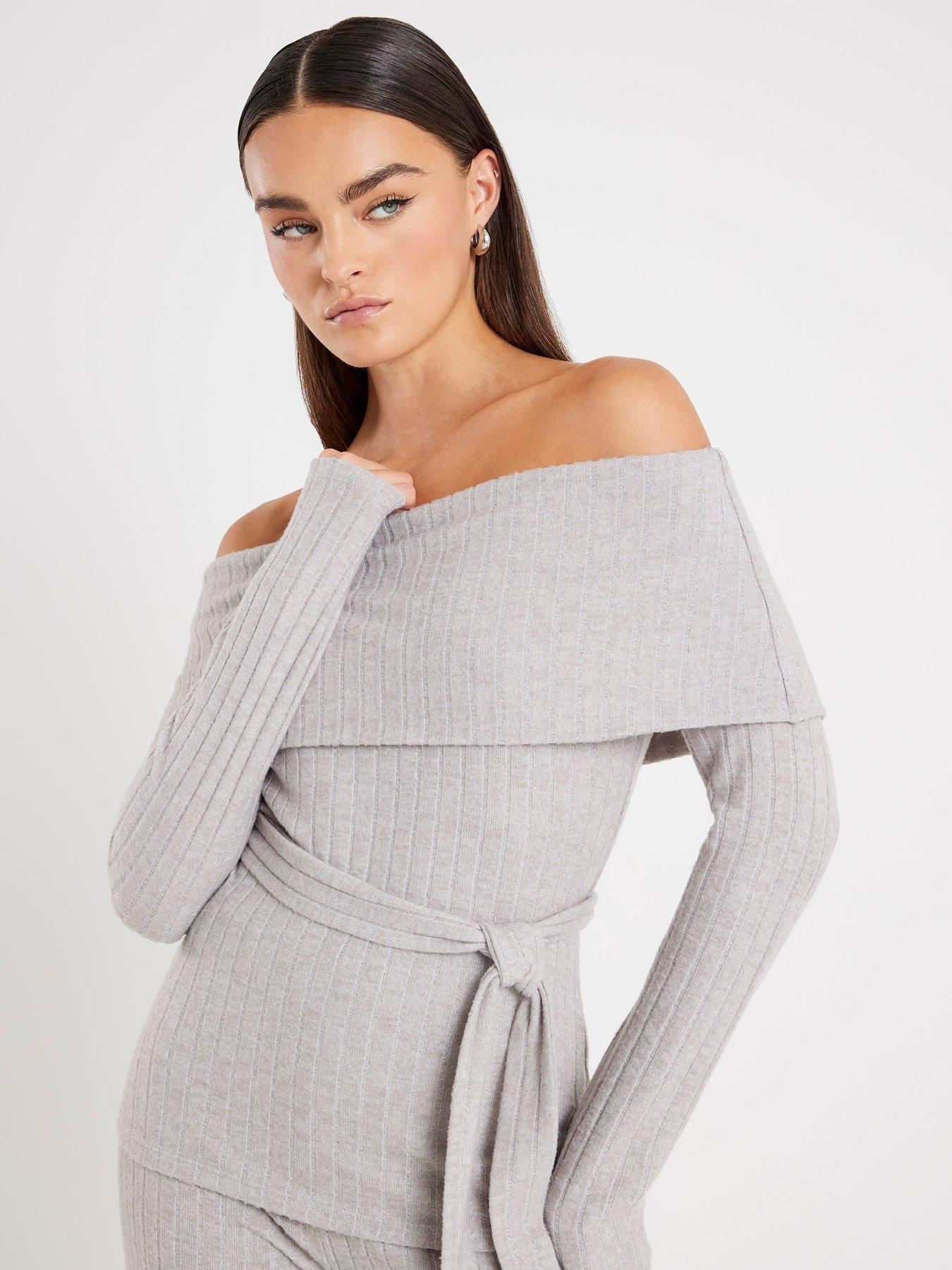 River Island Long Sleeve Bardot Lounge Set - Grey