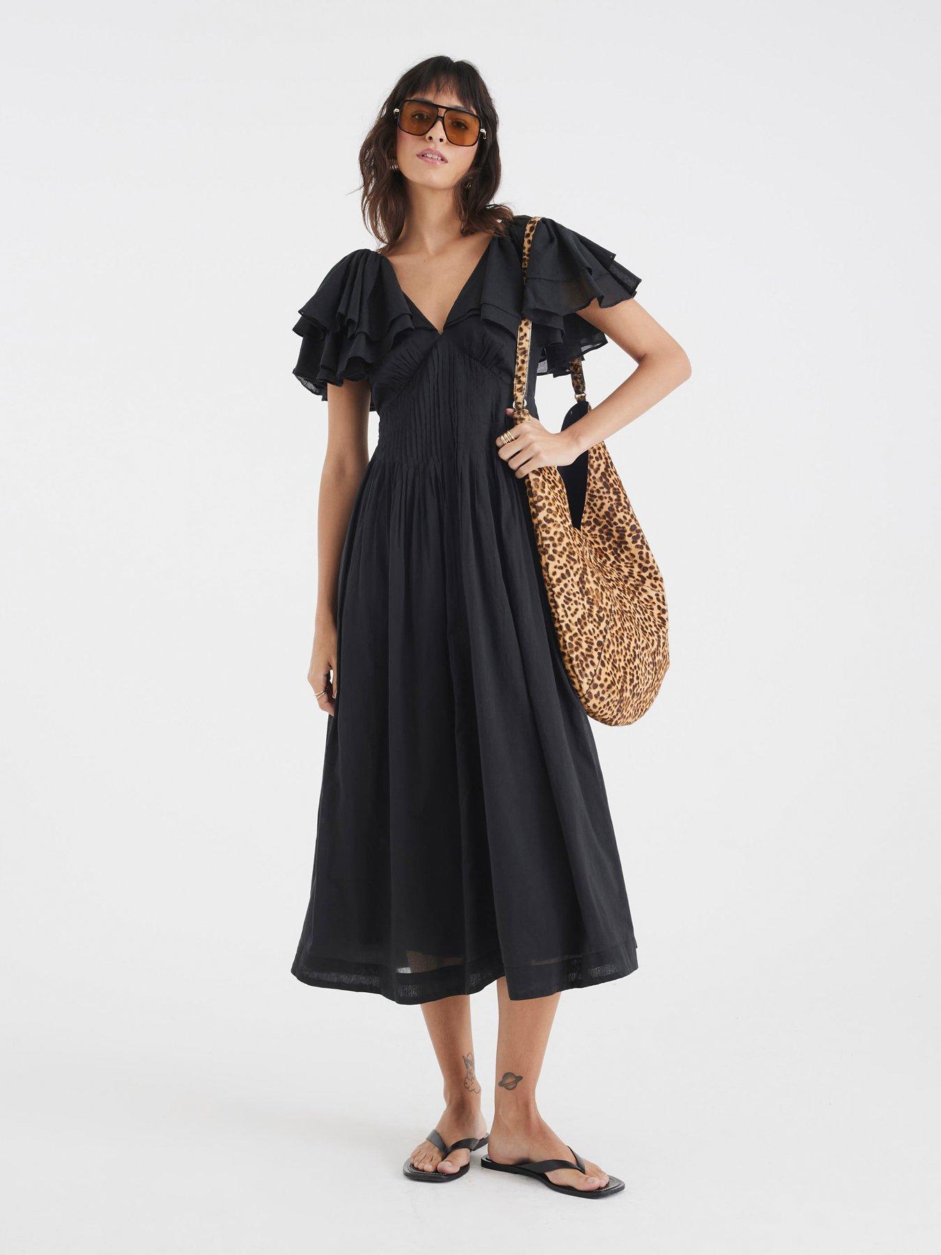 River Island Premium Flutter Midi Dress - Black