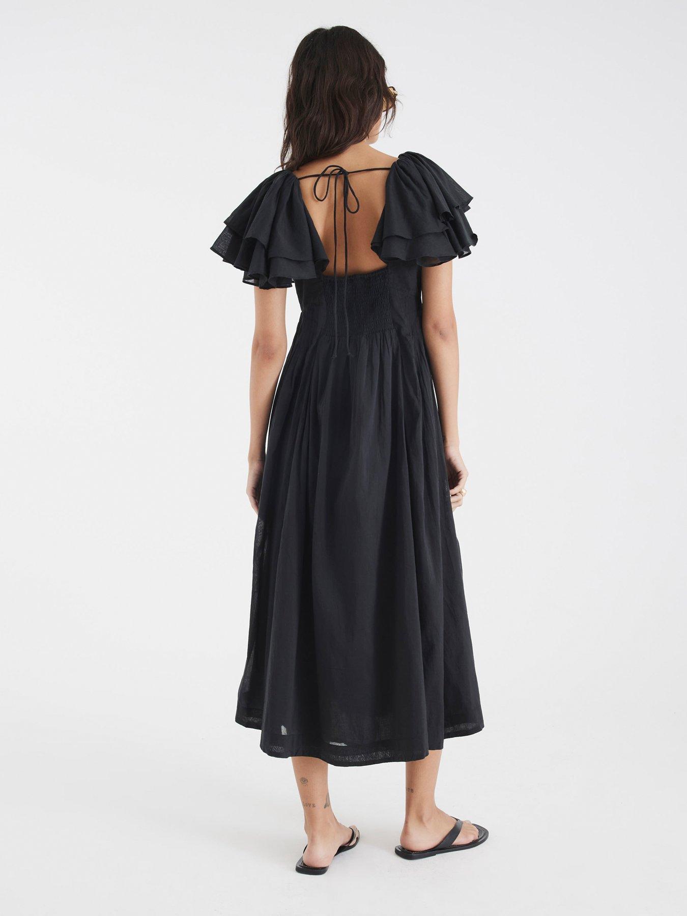 Image 2 of 4 of River Island Premium Flutter Midi Dress - Black
