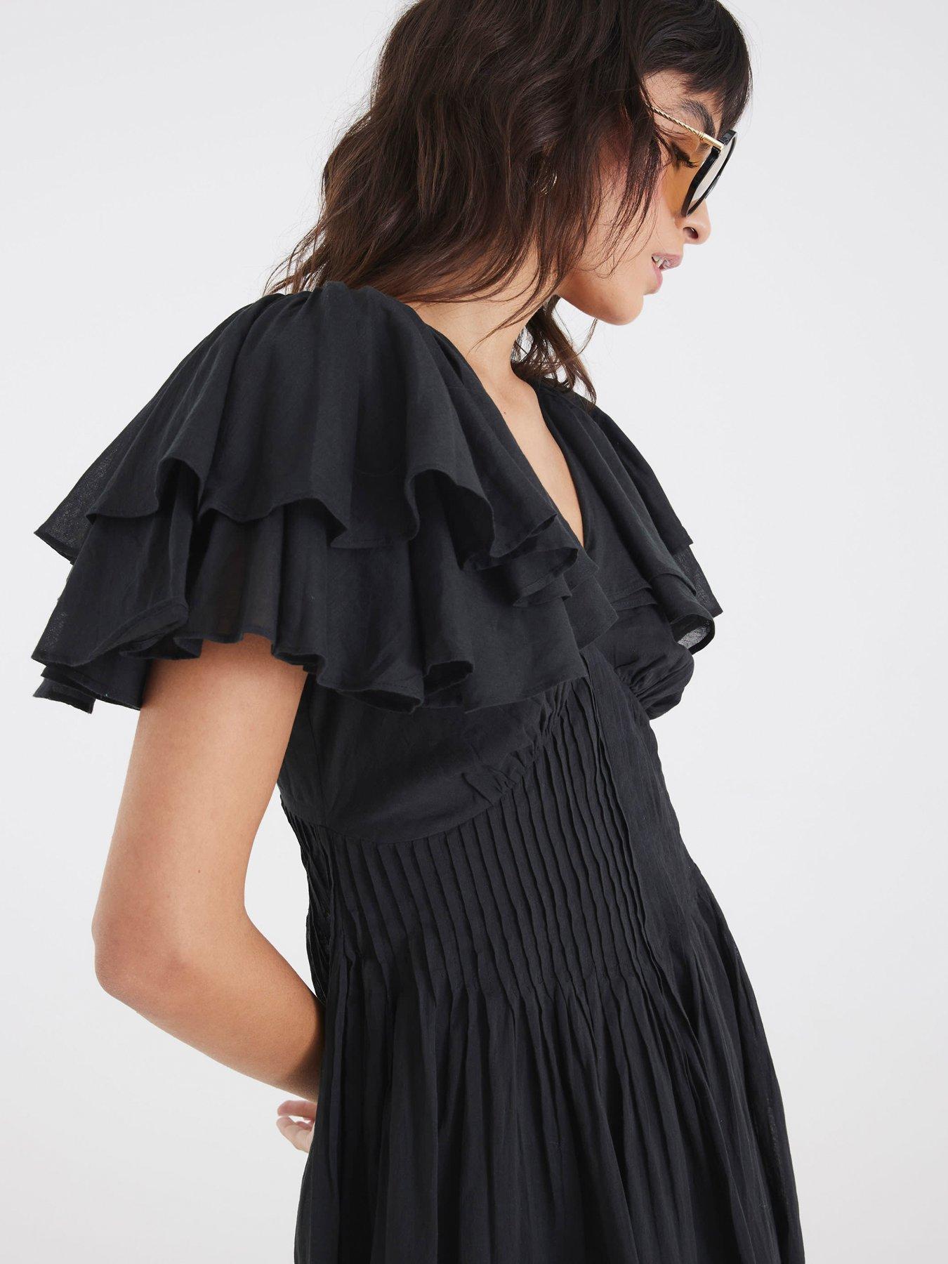Image 4 of 4 of River Island Premium Flutter Midi Dress - Black
