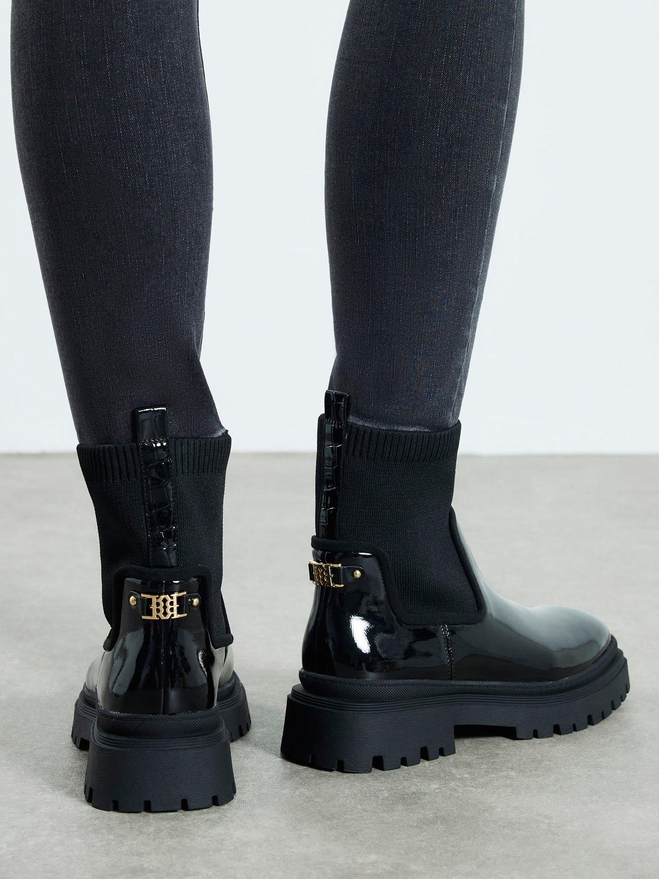 River Island Wide Knit Chunky Ankle Boot - Black