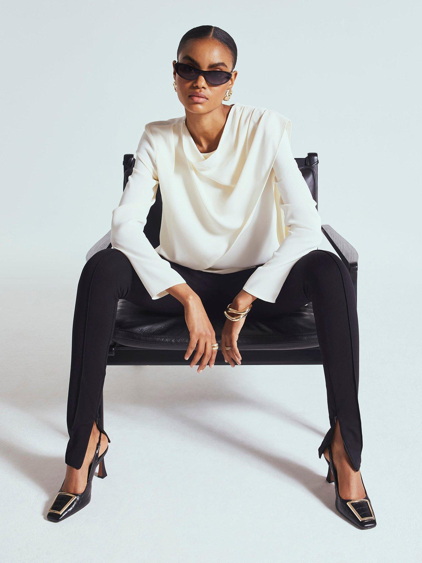 Image 1 of 4 of River Island Cowl Neck Drape Blouse - White