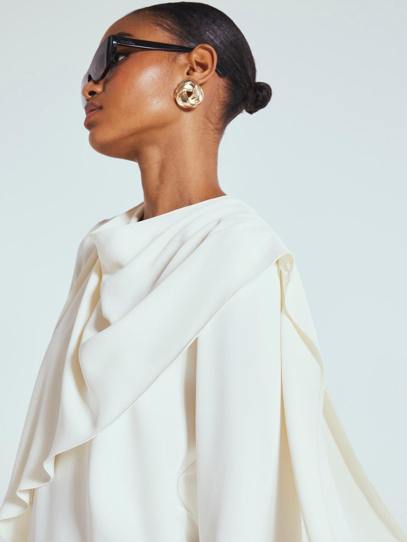 Image 4 of 4 of River Island Cowl Neck Drape Blouse - White