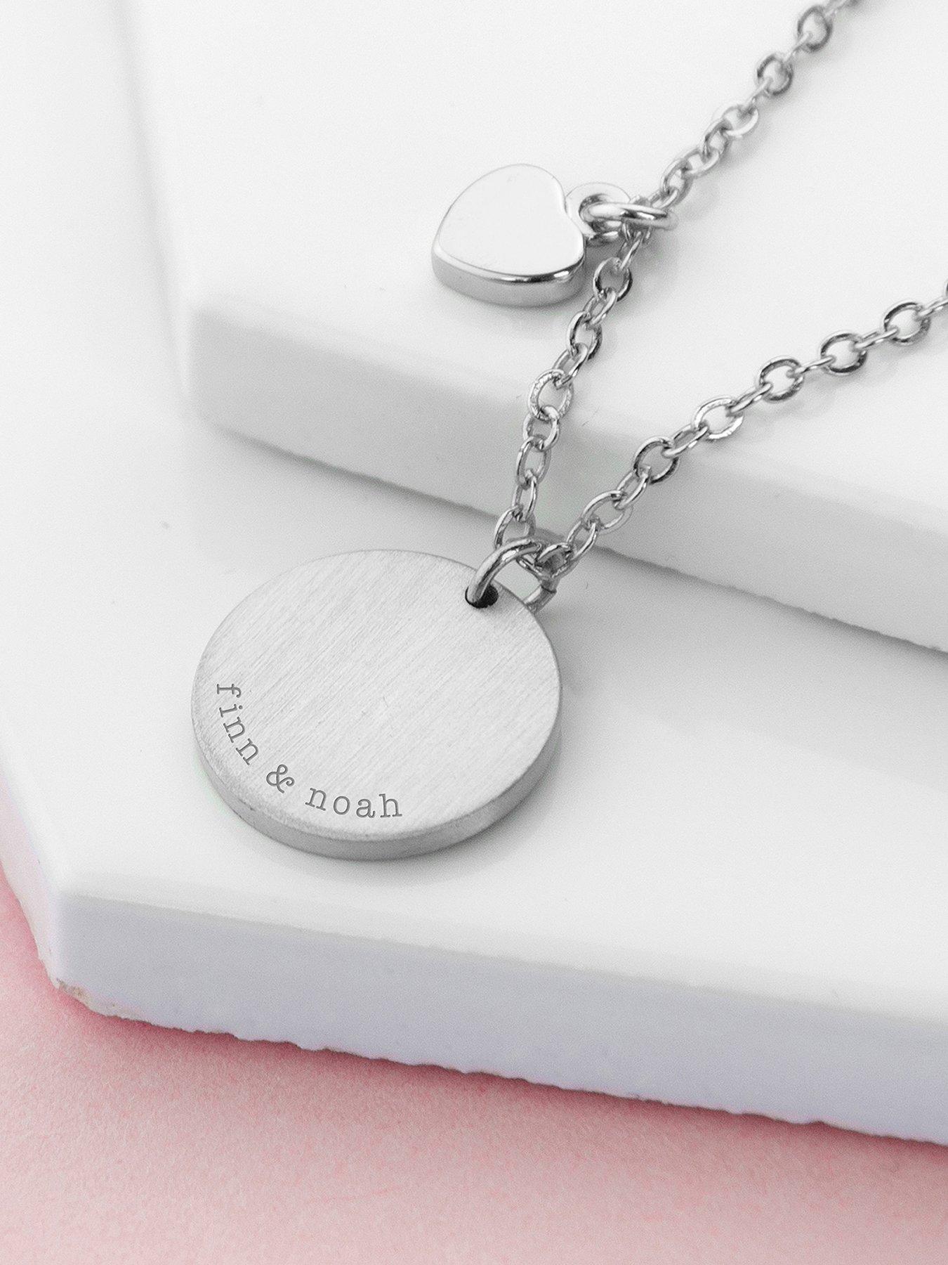 Image 1 of 3 of Treat Republic Personalised Heart and Disc Family Necklace in Silver