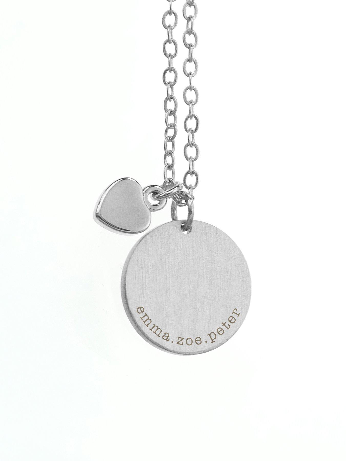 Image 3 of 3 of Treat Republic Personalised Heart and Disc Family Necklace in Silver