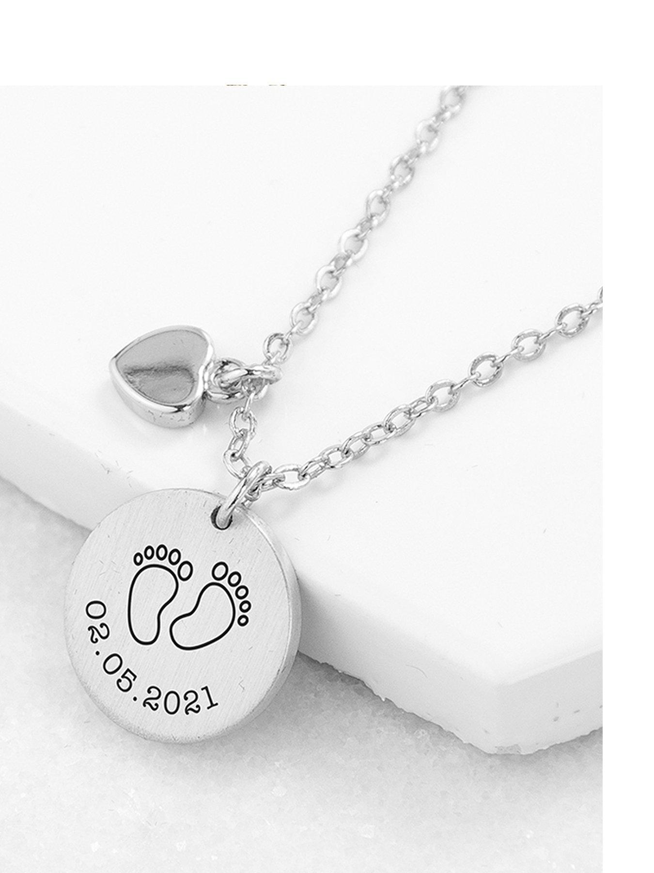 Treat Republic Personalised Baby Feet Matte Heart And Disc Necklace - Silver