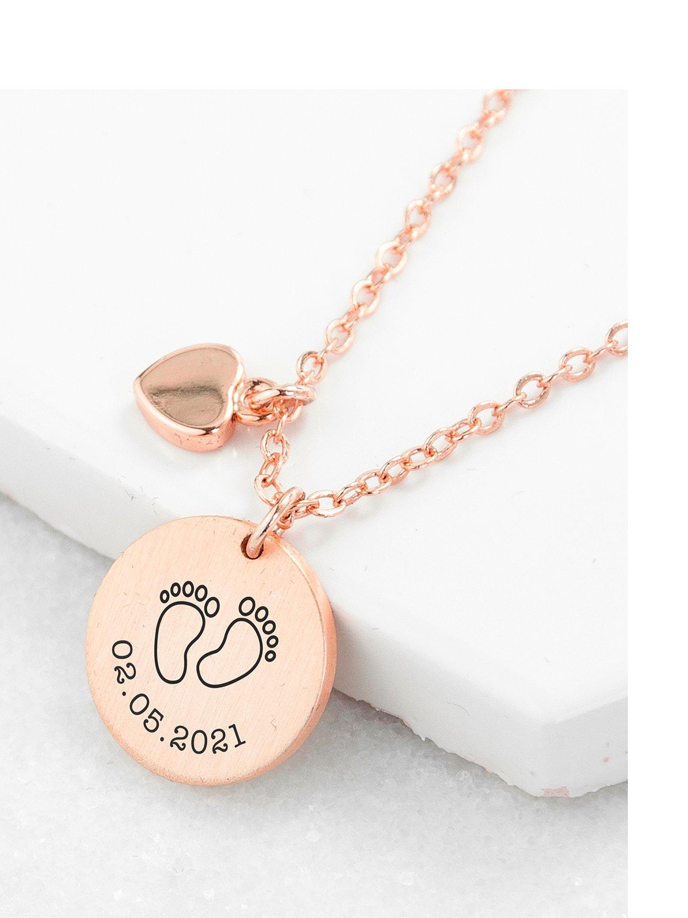 Treat Republic Personalised Baby Feet Matte Heart and Disc Necklace - Rose Gold
