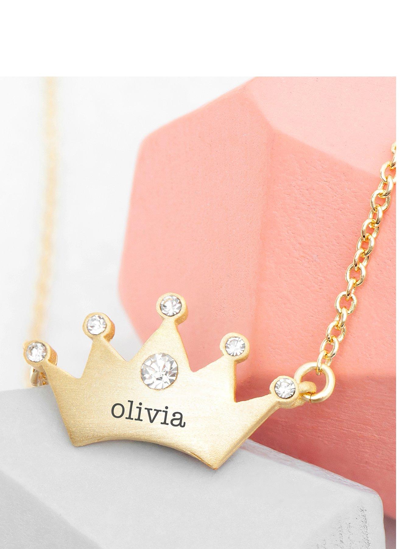 Treat Republic Personalised Kids Princess Crown Necklace in Gold