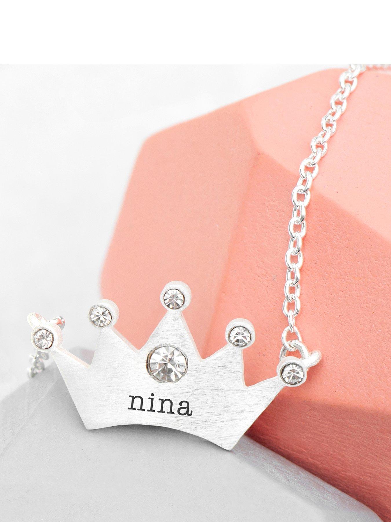 Treat Republic Personalised Kids Princess Crown Necklace in Silver