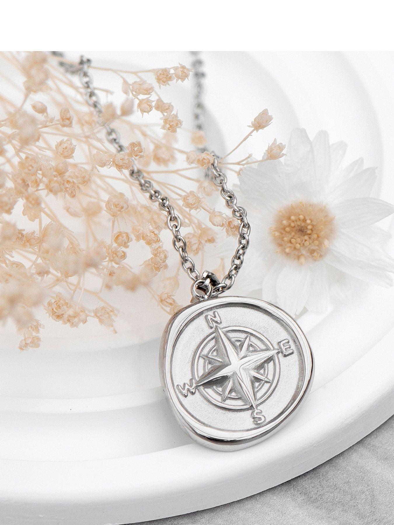 Image 1 of 5 of Treat Republic Personalised Compass Amulet Necklace in Silver