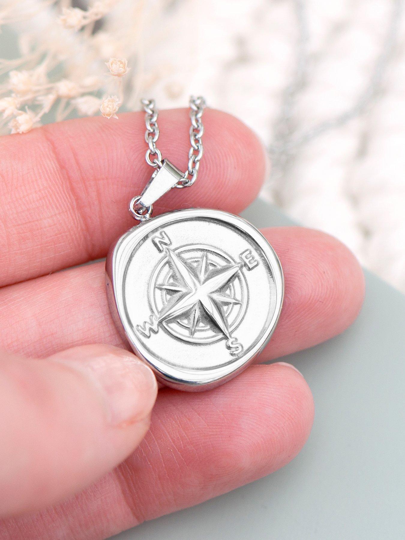Image 3 of 5 of Treat Republic Personalised Compass Amulet Necklace in Silver