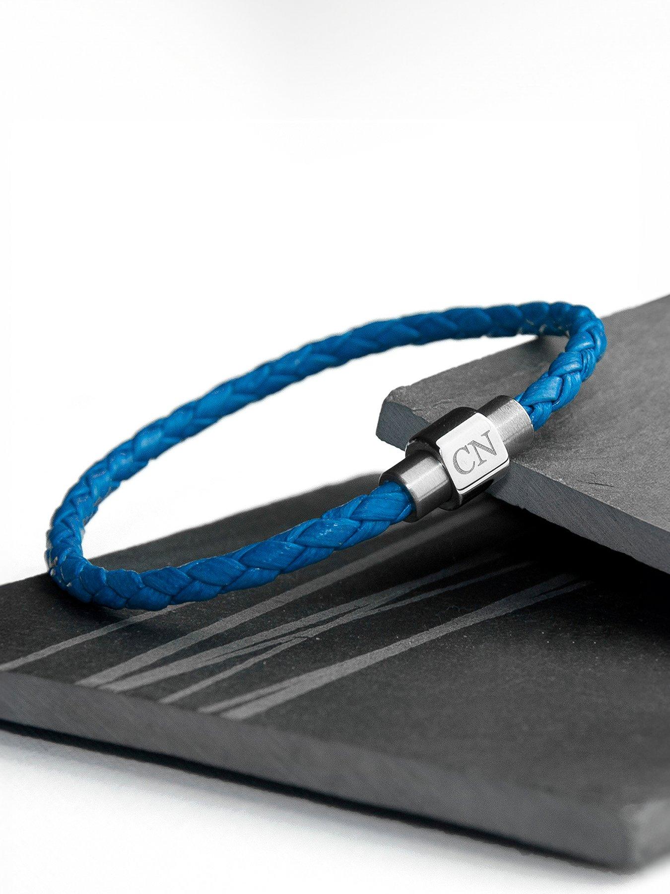 Treat Republic Personalised Men's Woven Leather Bracelet in Cobalt Blue