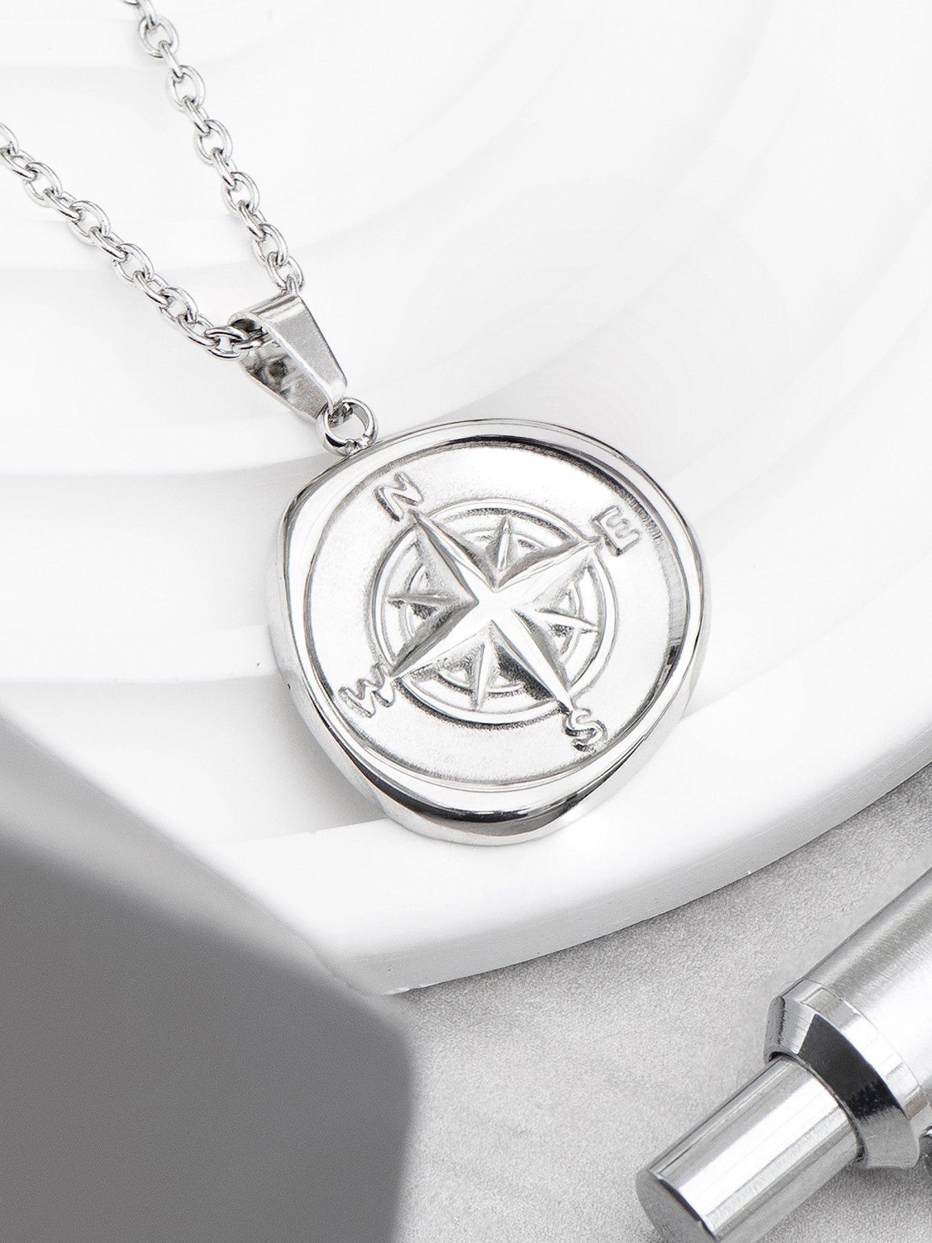 Treat Republic Personalised Men's Compass Amulet Necklace in Silver