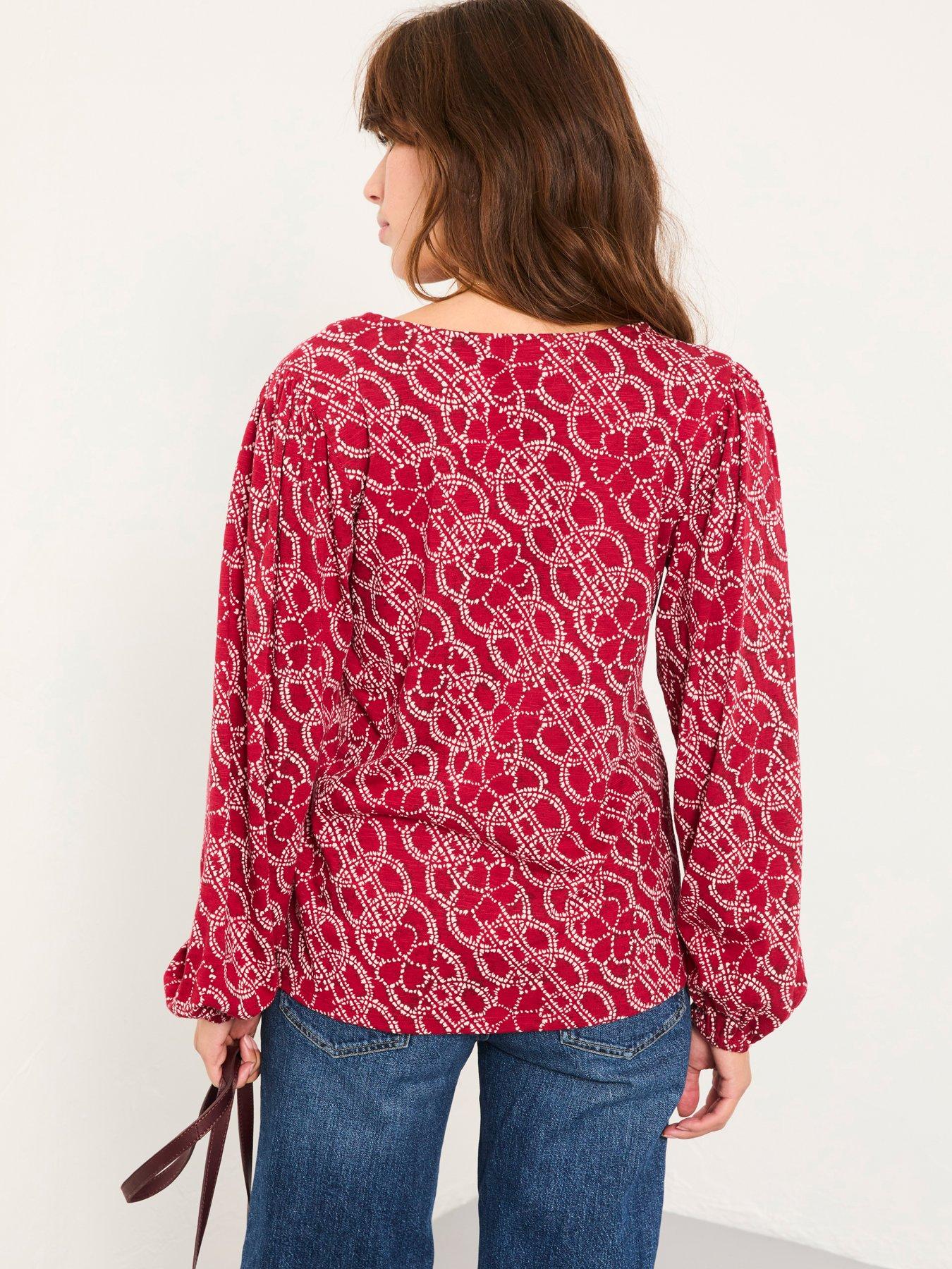 fatface-margot-texture-floral-v-neck-top-redstillFront