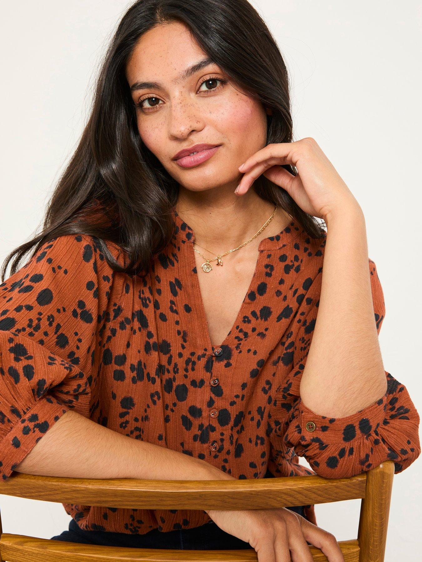 Image 1 of 5 of FatFace Beckett Animal Blouse - Tan Brown